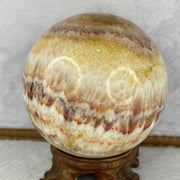 Natural Orange Yellow Red Pink Calcite Sphere Ball with Solid Wooden Stand 1,079.4g 100.0 by Diameter 88.5 mm - Huangs Jadeite and Jewelry Pte Ltd