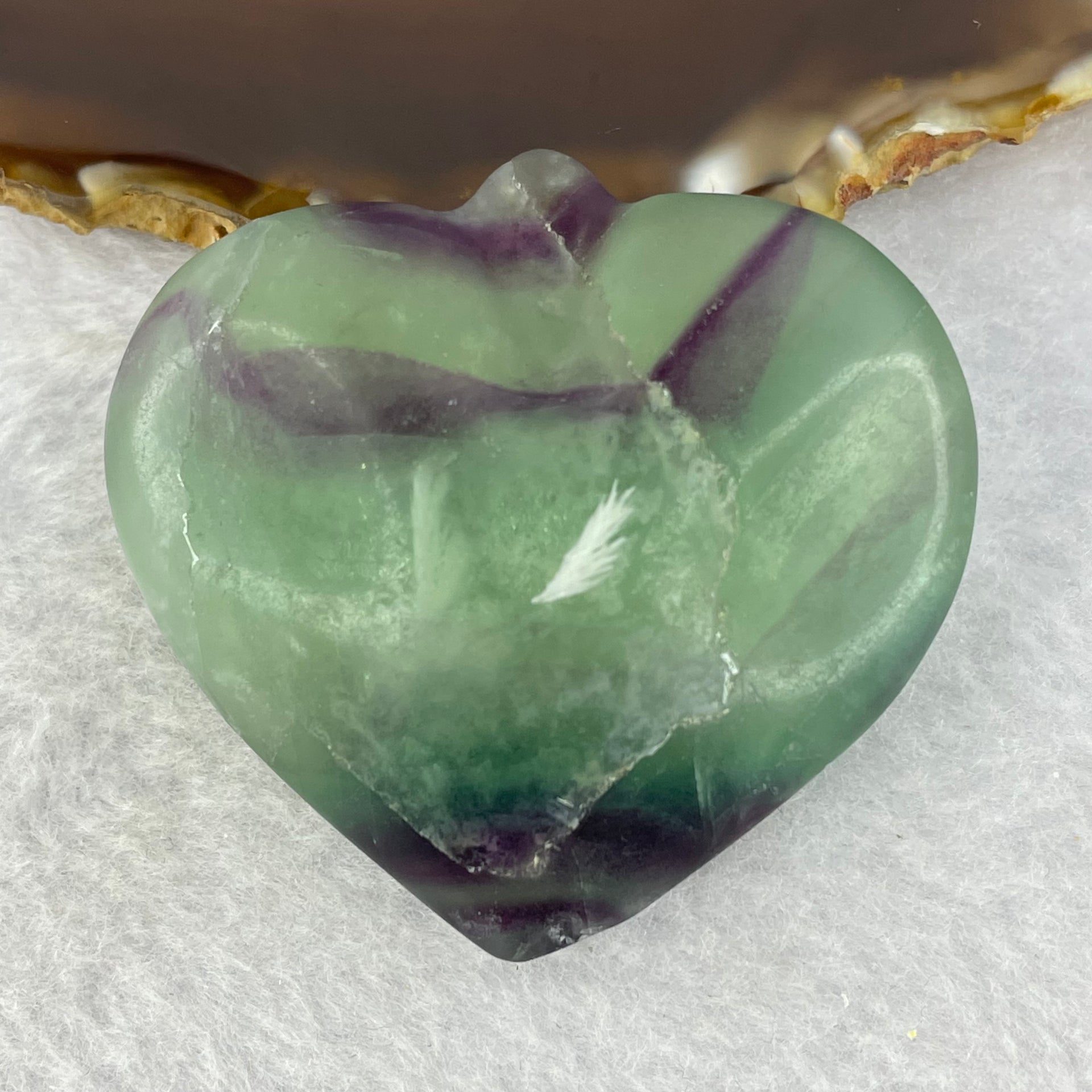 Natural Deep Intense Purple and Green Fluorite Crystal Mini Heart Display 87.63g 51.3 by 55.7 by 22.8mm - Huangs Jadeite and Jewelry Pte Ltd