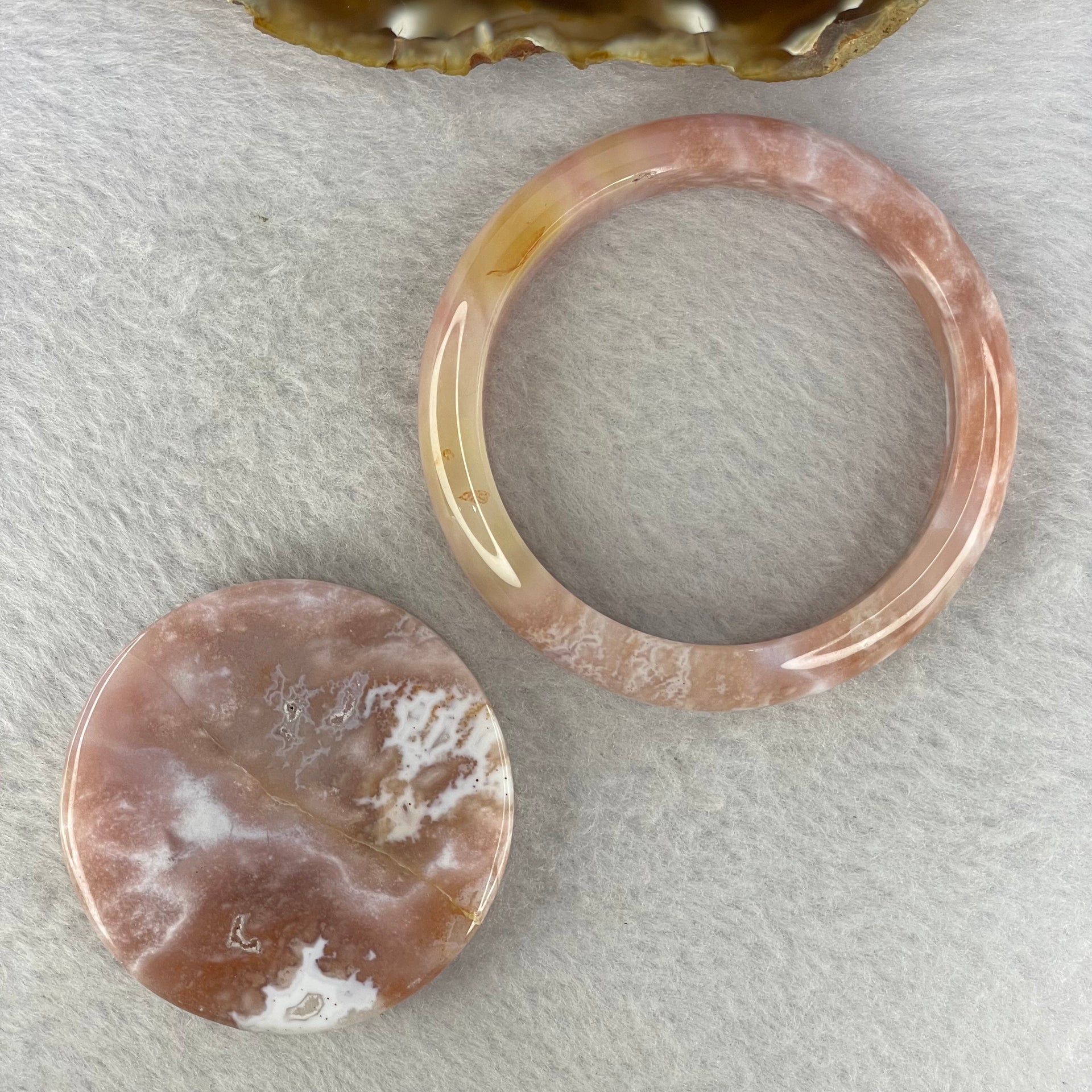 Natural Flower Agate Bangle Set 99.11g 12.3 by 7.2 mm Internal Diameter 54 mm - Huangs Jadeite and Jewelry Pte Ltd