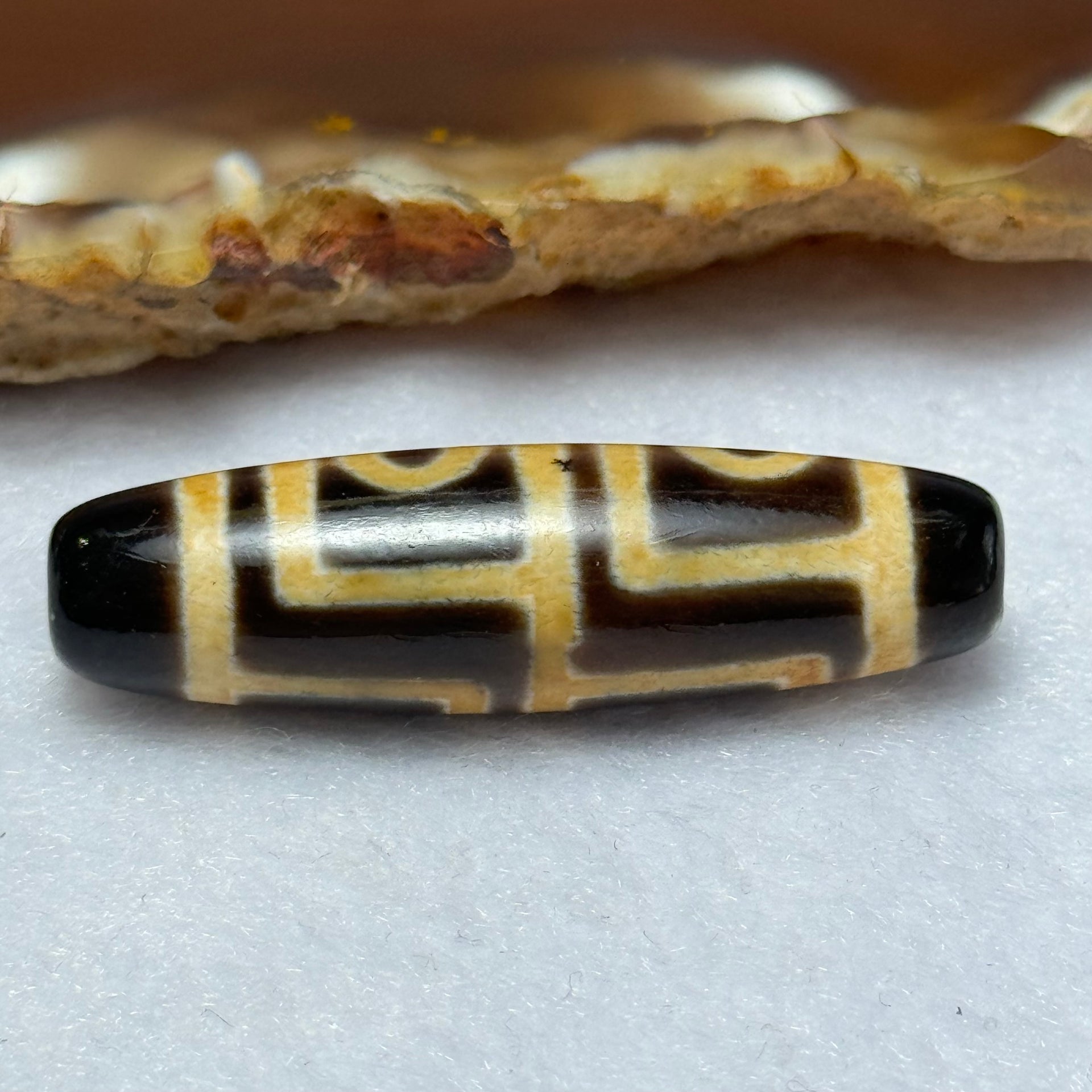 Natural Powerful Tibetan Old Oily Agate 4 Eyes Dzi Bead Heavenly Master (Tian Zhu) 四眼天诛 6.37g 38.4 by 10.7mm - Huangs Jadeite and Jewelry Pte Ltd