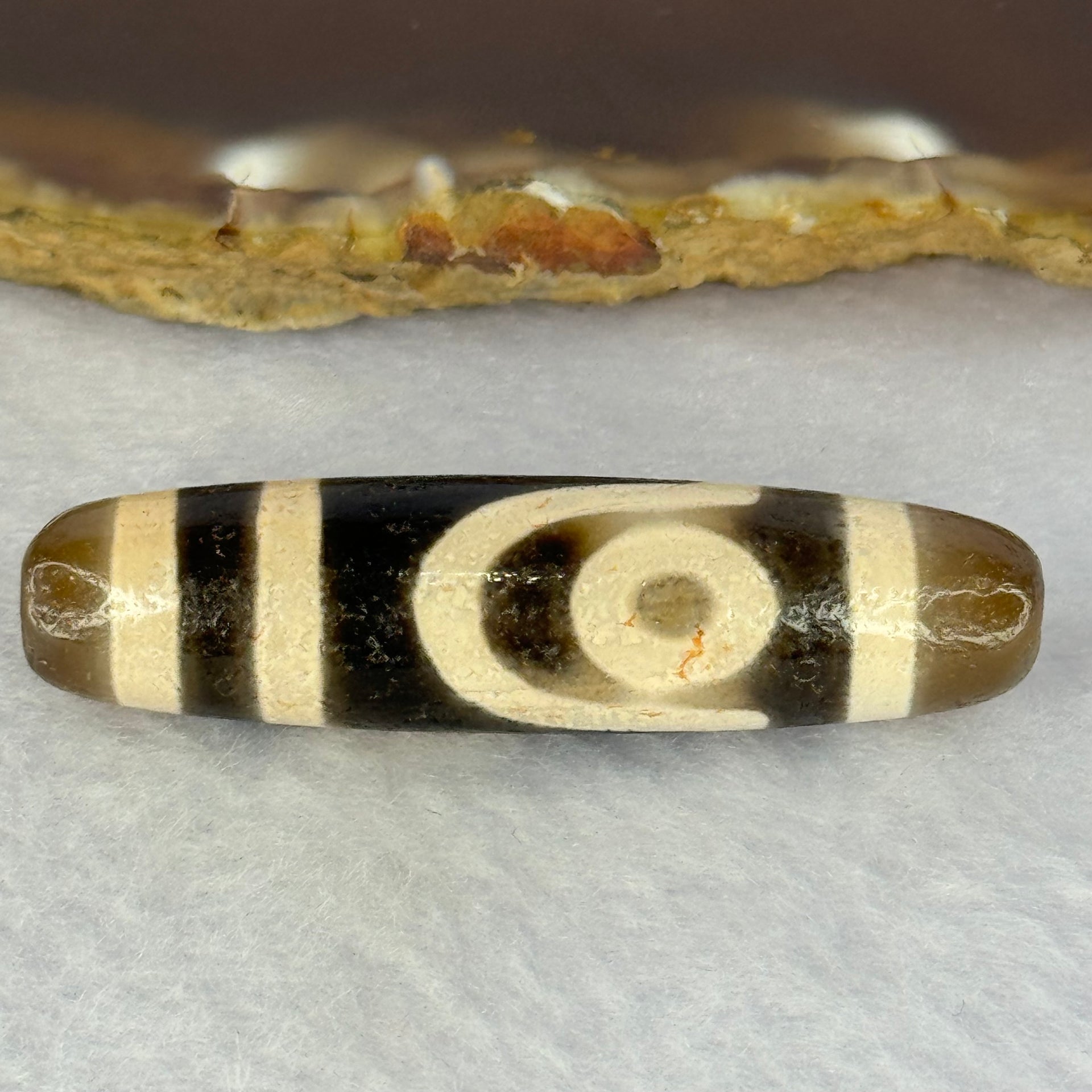 Natural Powerful Tibetan Old Oily Agate 2 Eyes Dzi Bead Heavenly Master (Tian Zhu) 二眼天诛 11.28g 48.3 by 12.3mm - Huangs Jadeite and Jewelry Pte Ltd