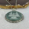 Type A Blueish Green Jadeite Guan Yin S925 Sliver Pendent with Crystals in Sliver Necklace 15.78g 37.6 by 2.0mm