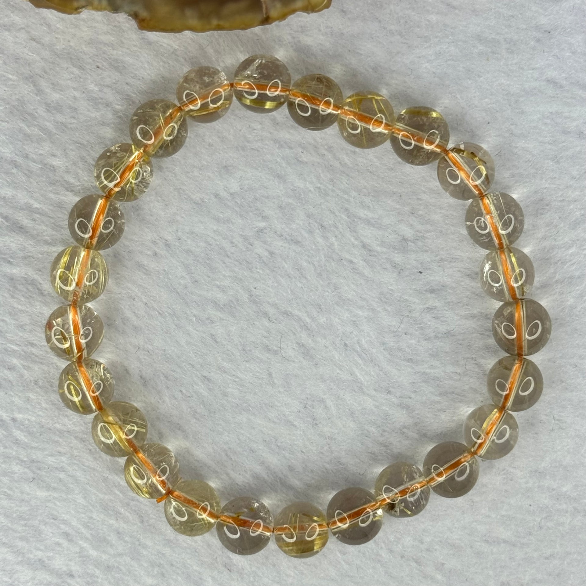 Natural Golden Rutilated Quartz Beads 天然金发水晶手链 15.58g 15.5cm 7.9mm 25 Beads - Huangs Jadeite and Jewelry Pte Ltd