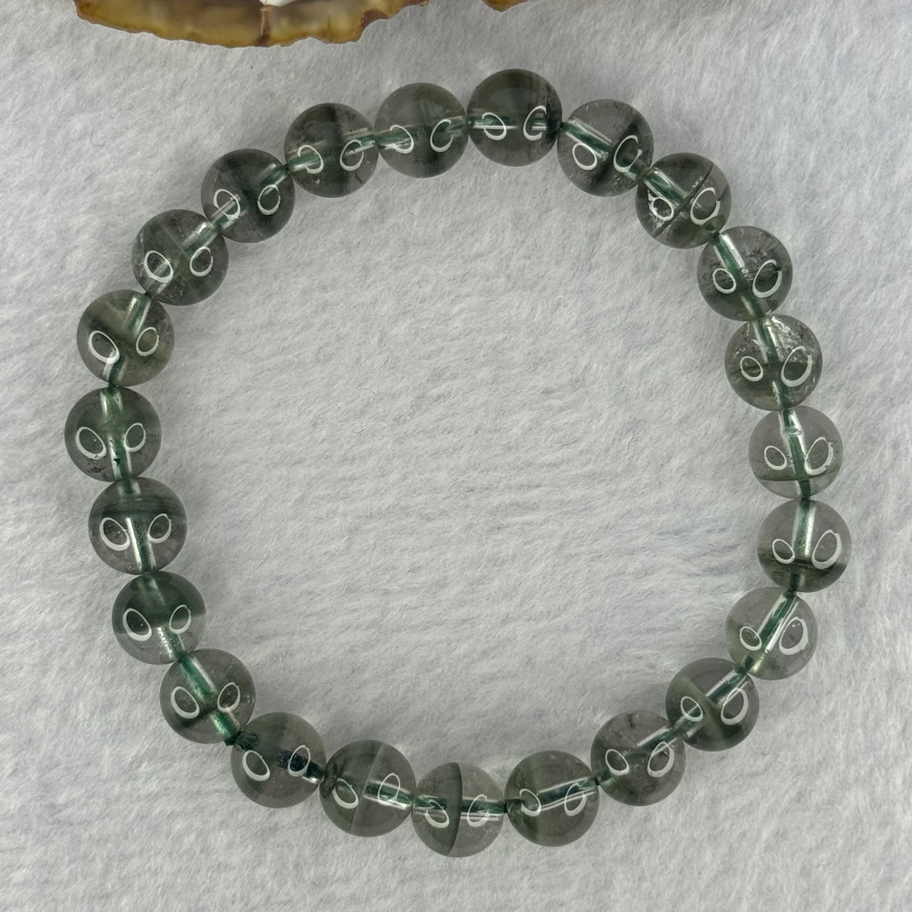 Very Good Grade Natural Green Phantom Quartz Beads Bracelet 20.41g 16.5cm 8.7mm 23 Beads