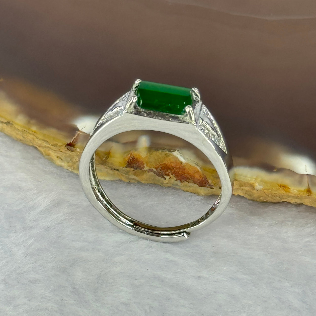 Type A Icy Green Jadeite with Crystals in S925 Sliver Ring (Adjustable Size) 3.33g 7.9 by 5.3 by 3.0mm