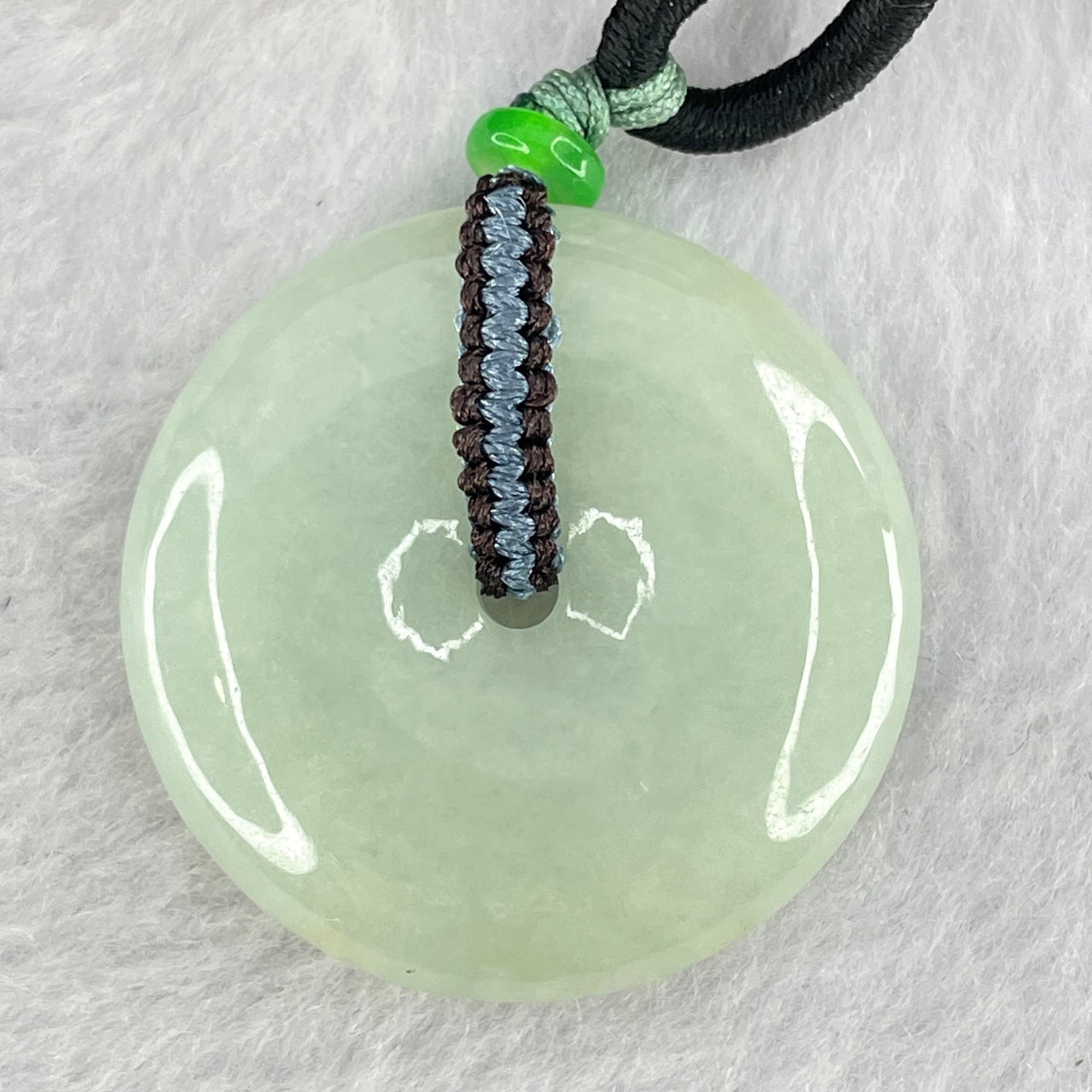 Type A Light Blueish Green Jadeite Ping An Kou Donut Pendent 16.95g 32.5 by 7.1mm