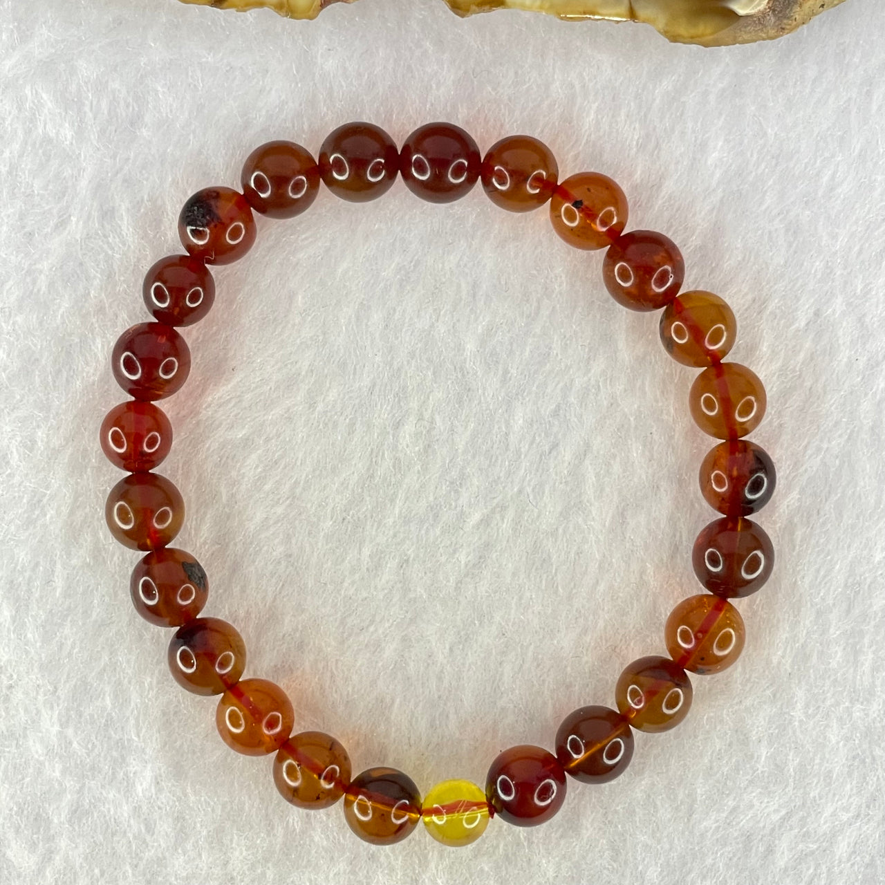 Natural Blood Red with Yellow Amber Beads Bracelet 4.88g 15cm 7.4mm 25 Beads