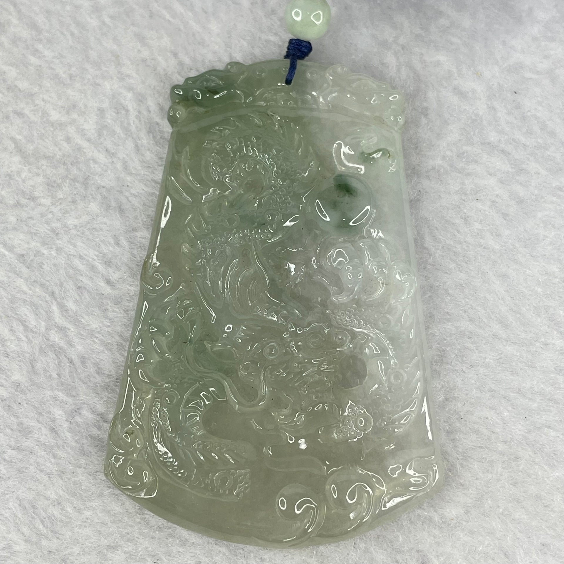 Type A ICY Light Green Jadeite Dragon Pendent 33.14g  68.8 by 44.1 by 6.1mm - Huangs Jadeite and Jewelry Pte Ltd