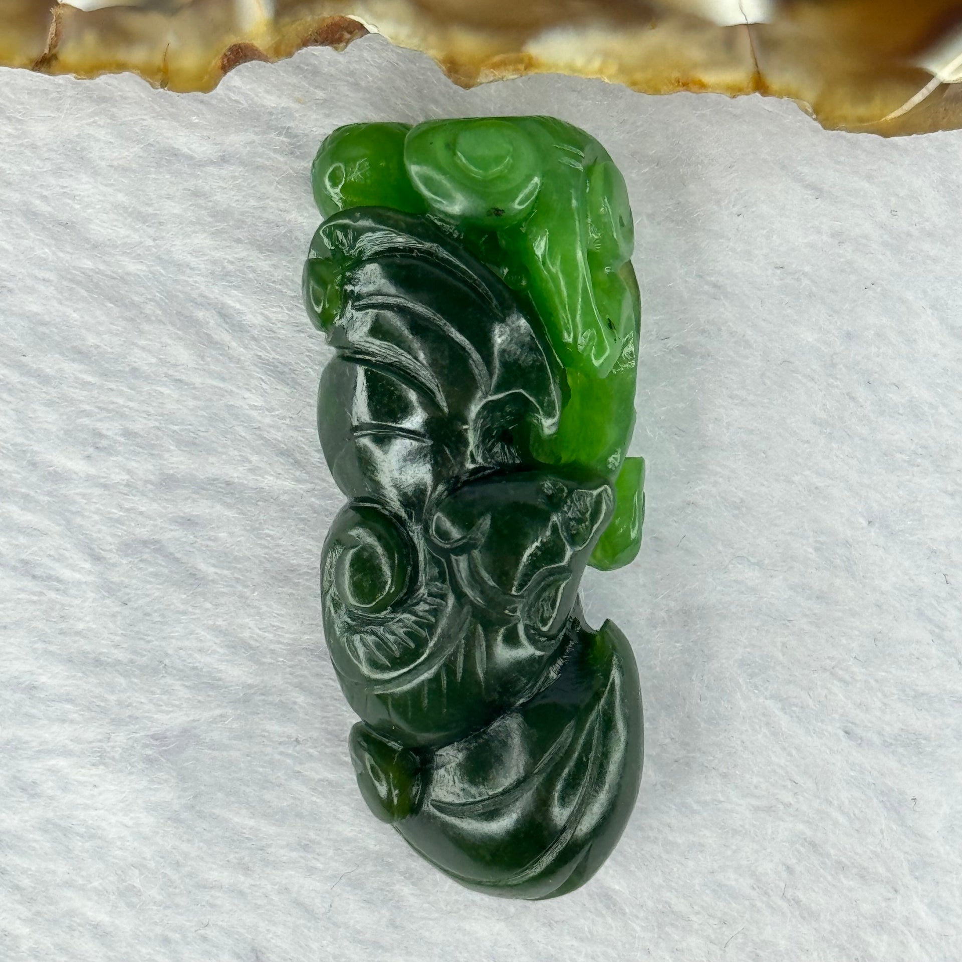 Natural Green Nephrite Bat Pendant 13.53g 41.4 by 16.6 by 13.2mm - Huangs Jadeite and Jewelry Pte Ltd