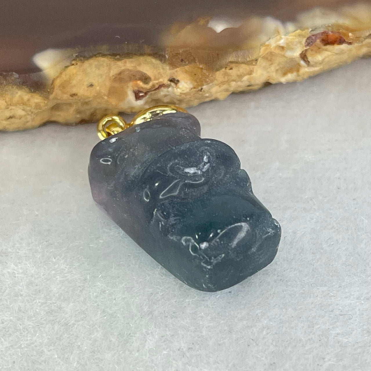 Natural Purple and Green Fluorite Ox Charm Pendant 4.10g 17.3 by 10.9 by 9.9mm