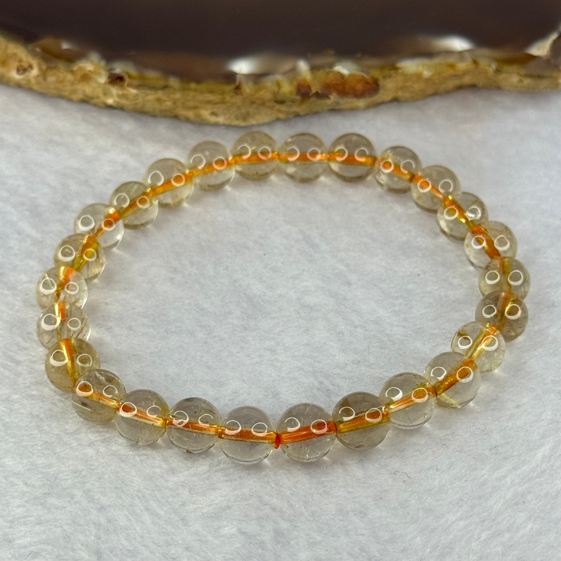 Natural Golden Rutilated Quartz Beads 天然金发水晶手链 13.10g 15cm 7.4mm 27 Beads - Huangs Jadeite and Jewelry Pte Ltd