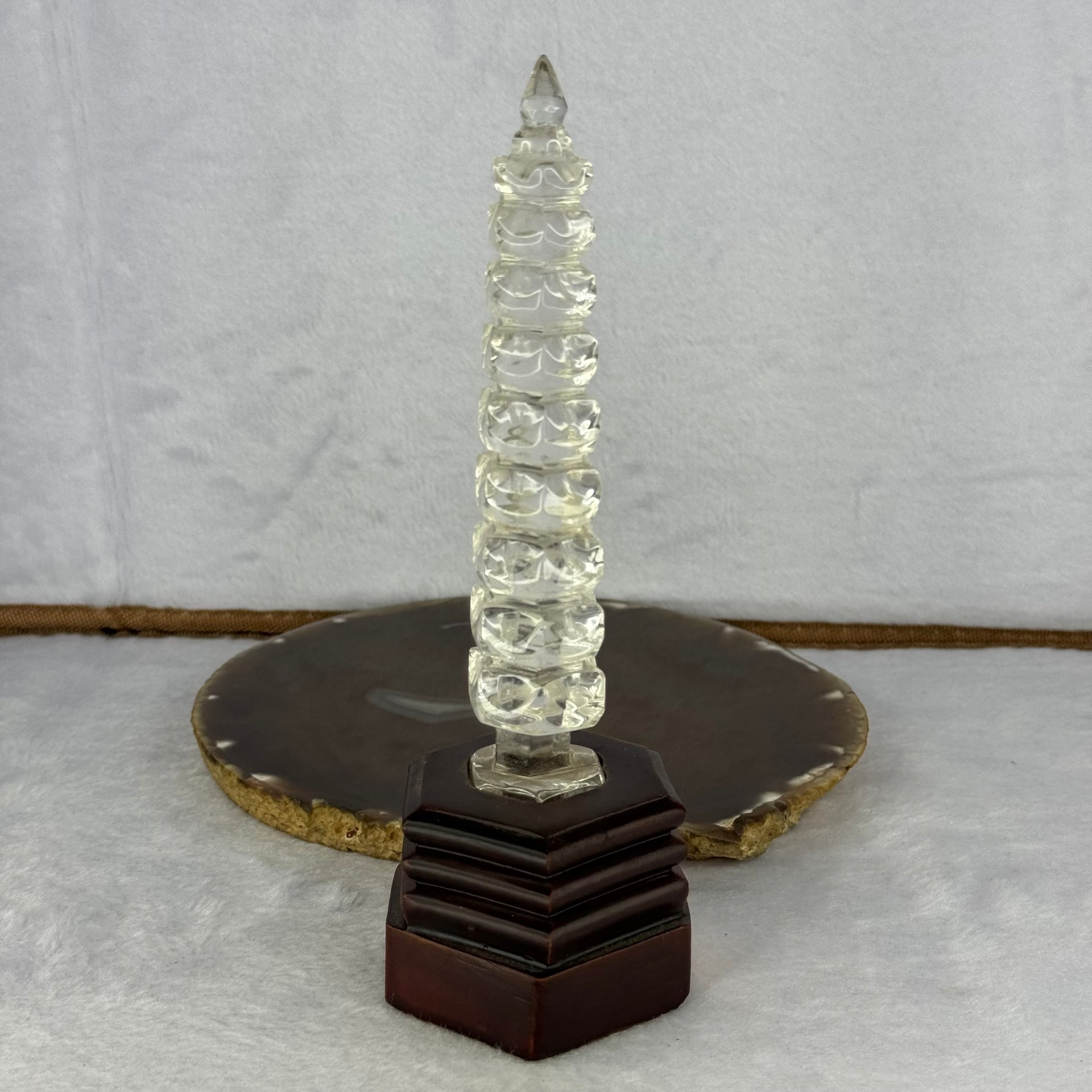 Natural Clear Quartz Pagoda Mini Display 156.76g 170.0 by 62.1 by 56.0mm - Huangs Jadeite and Jewelry Pte Ltd