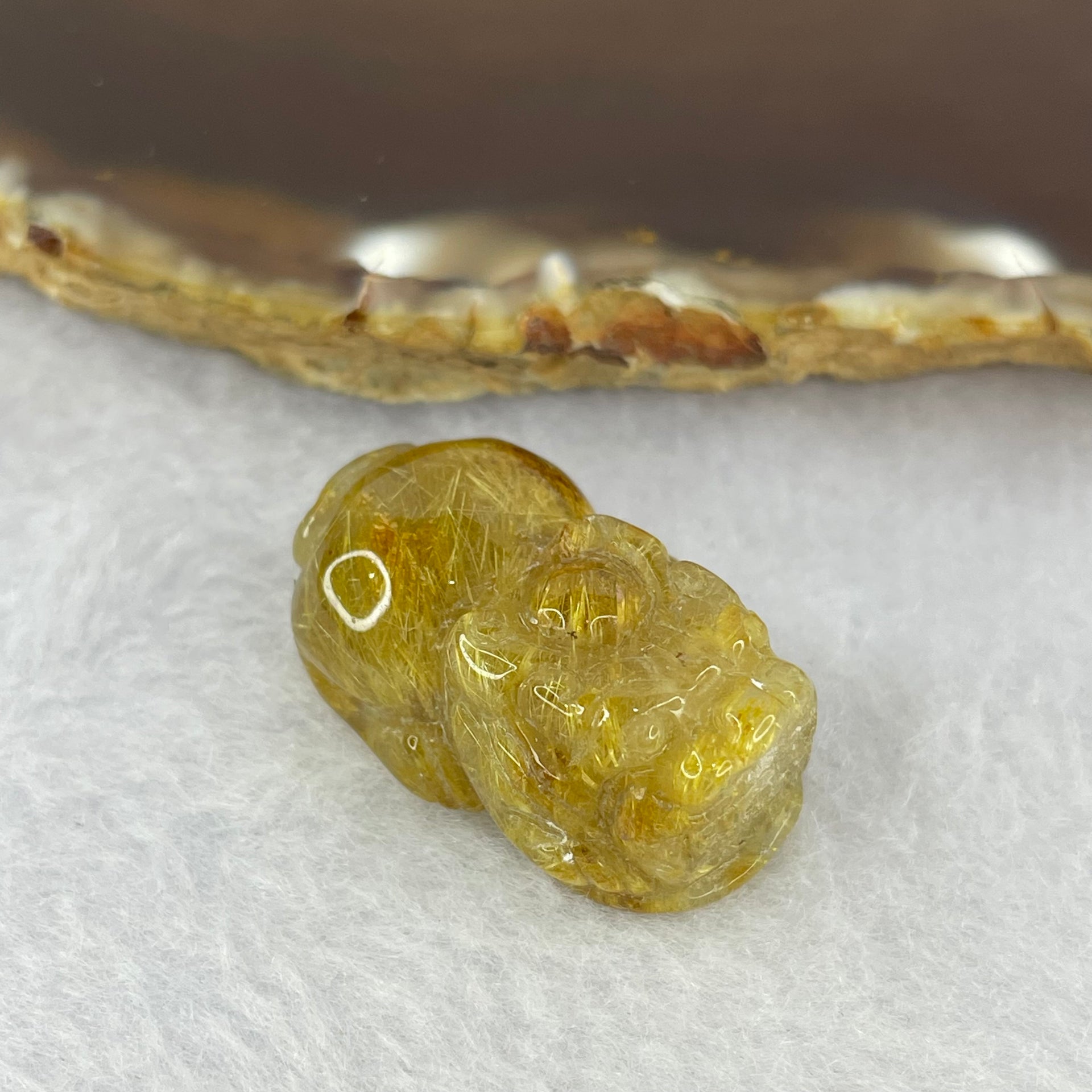 Above Average Grade Natural Golden Rutilated Quartz Pixiu Charm for Bracelet 天然金发水晶貔貅 10.07g 28.4 by 16.6 by 12.8 mm - Huangs Jadeite and Jewelry Pte Ltd