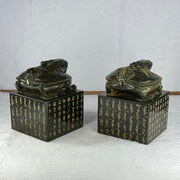 Rare Antique Natural Nephrite Dual Dragon Turtle Seal Set in Zitan Dragon Carvings Box Total Weight 4,853.2g 205.5 by 190.0 by 140.0mm each seal about 1,719.5g 84.7 by 82.3 by 113.1mm - Huangs Jadeite and Jewelry Pte Ltd