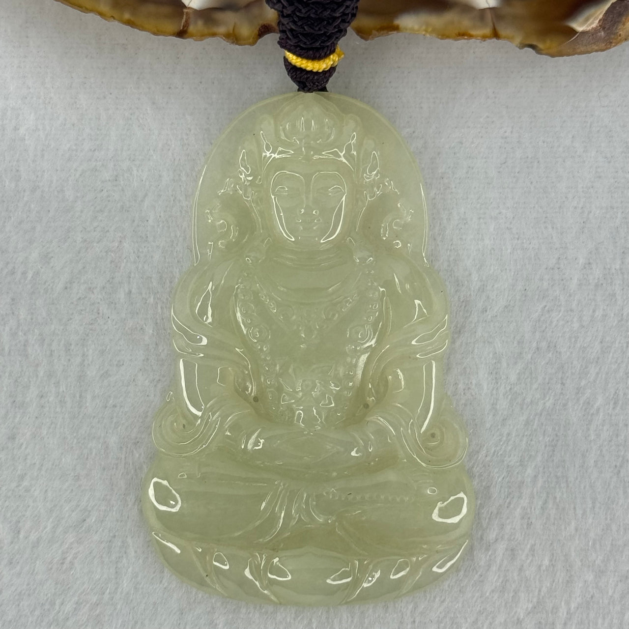 Type A Semi Icy Yellowish Green Jadeite Du Mu Pendant 21.51g 60.4 by 39.4 by 5.8mm