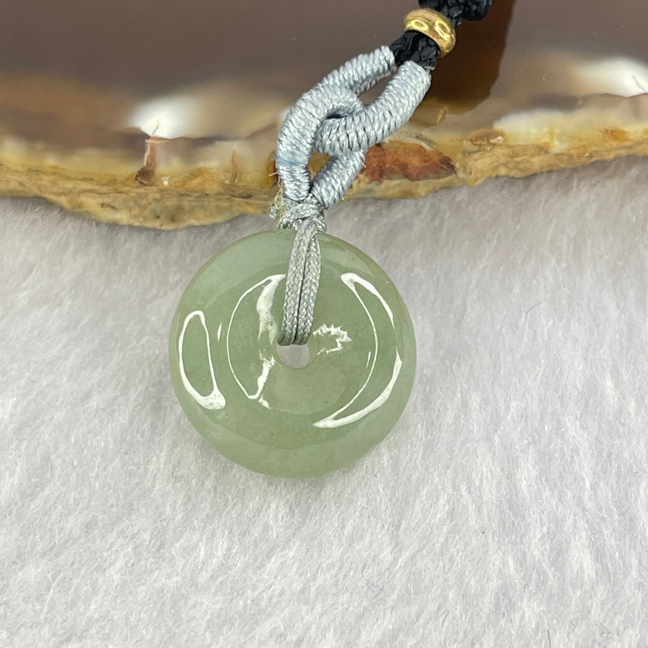 Type A Green Jadeite Ping An Kou Donut Pendent 4.73g 16.6 by 6.0mm