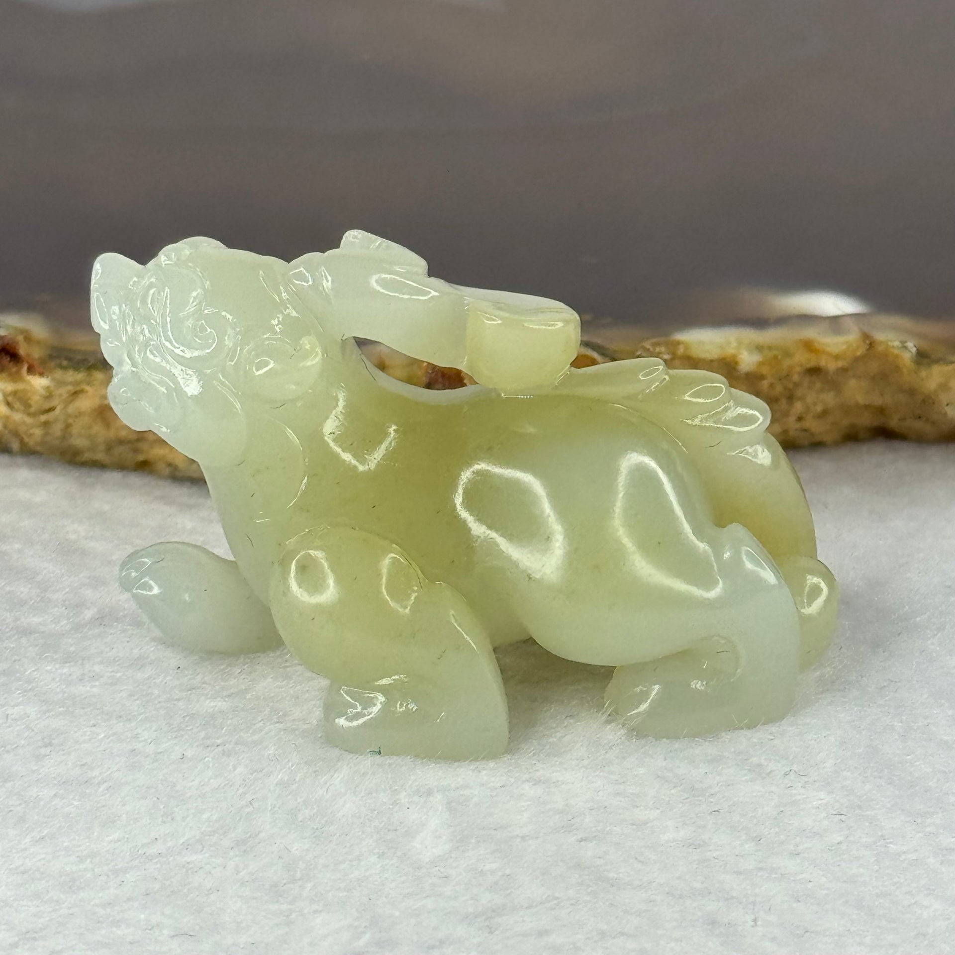 Natural Greyish White and Brown Nephrite Pixiu Mini Display 25.56g 42.2 by 23.8 by 27.2mm - Huangs Jadeite and Jewelry Pte Ltd