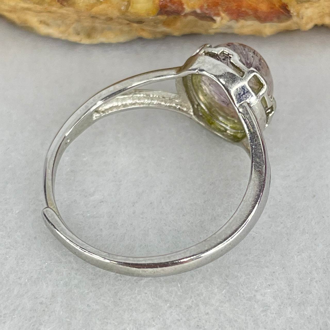 Average Grade Natural Super 7 Quartz in S925 Sliver Ring (Adjustable Size) 2.11g 8.8 by 7.7 by 5.0mm