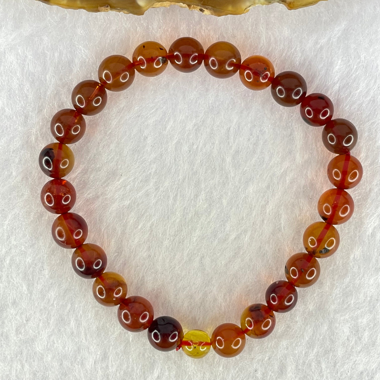 Natural Blood Red Amber Beads Bracelet 4.87g 15cm 7.3mm 25 Beads