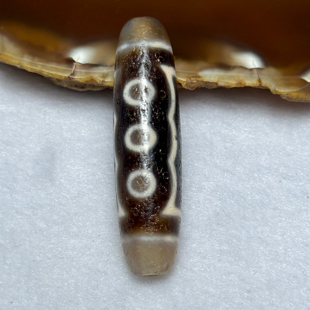 Natural Powerful Tibetan Old Oily Agate 5 Eyes Dzi Bead Heavenly Master (Tian Zhu) 五眼天诛 11.81g 47.8 by 12.5mm - Huangs Jadeite and Jewelry Pte Ltd