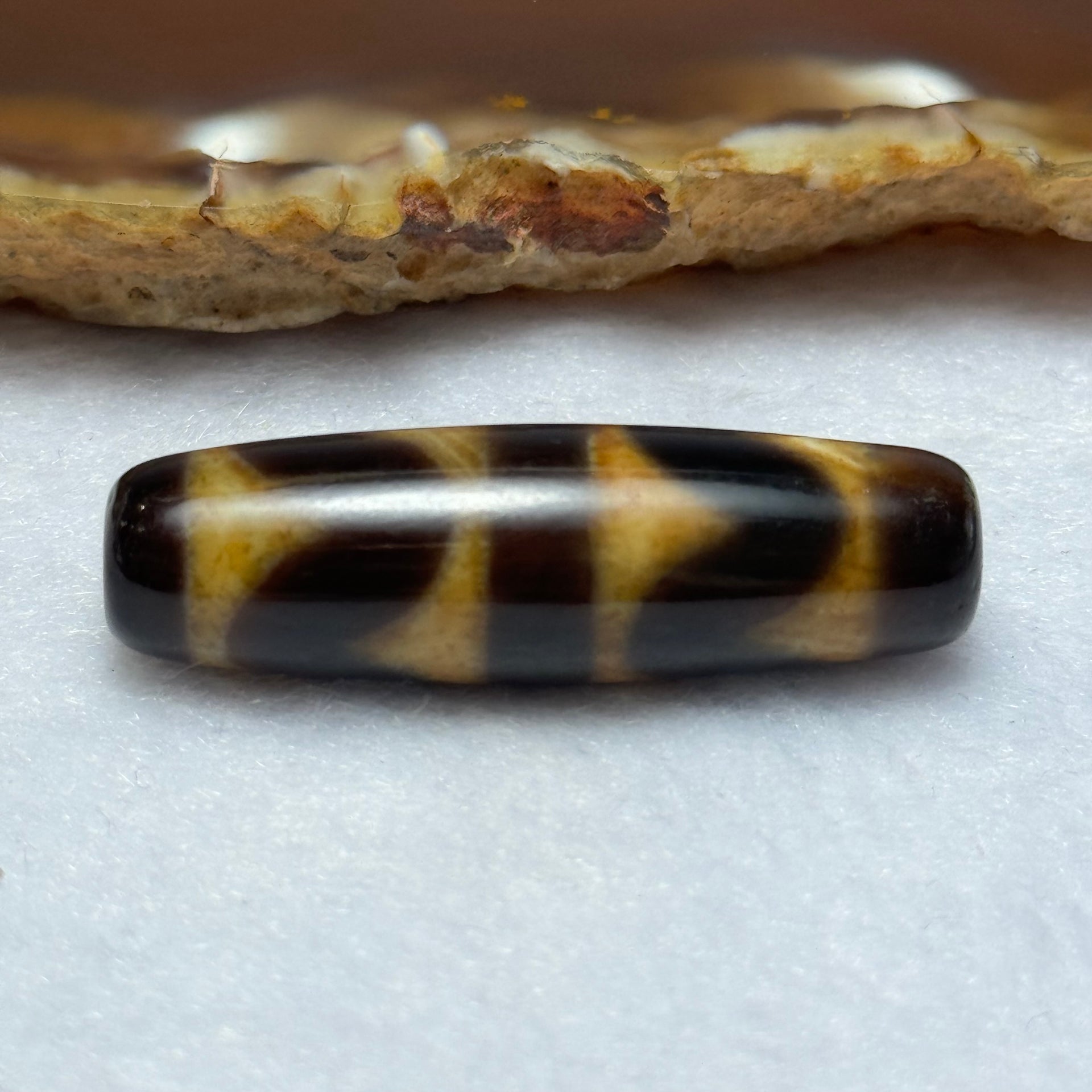 Natural Powerful Tibetan Old Oily Agate  Double Tiger Tooth Daluo Dzi Bead Heavenly Master (Tian Zhu) 虎呀天诛 7.48g 37.9 by 11.3mm - Huangs Jadeite and Jewelry Pte Ltd