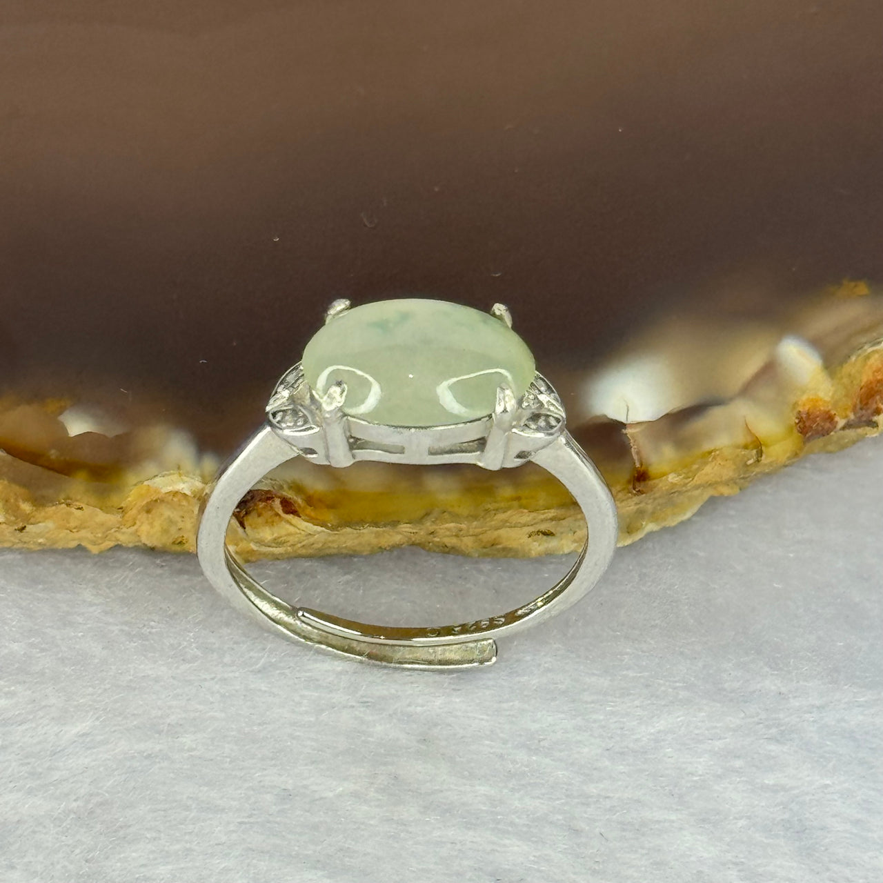 Type A Icy Light Green Jadeite with Crystals in S925 Sliver Ring (Adjustable Size) 2.00g 10.5 by 7.6 by 3.0mm