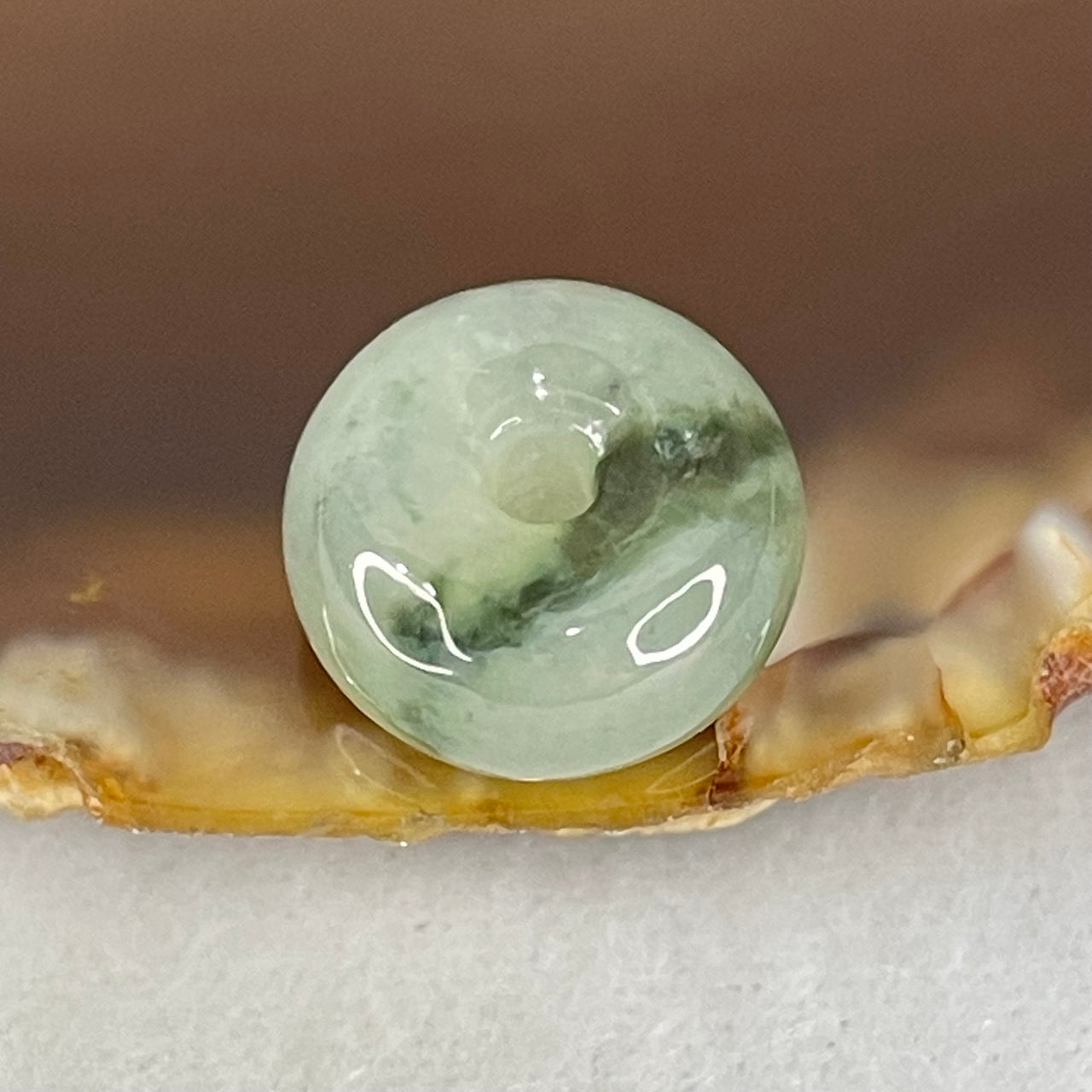 Type A Light Green with Dark Green Patches Jadeite Ping An Kou Charm/Pendant 2.55g 13.1 by 7.3mm