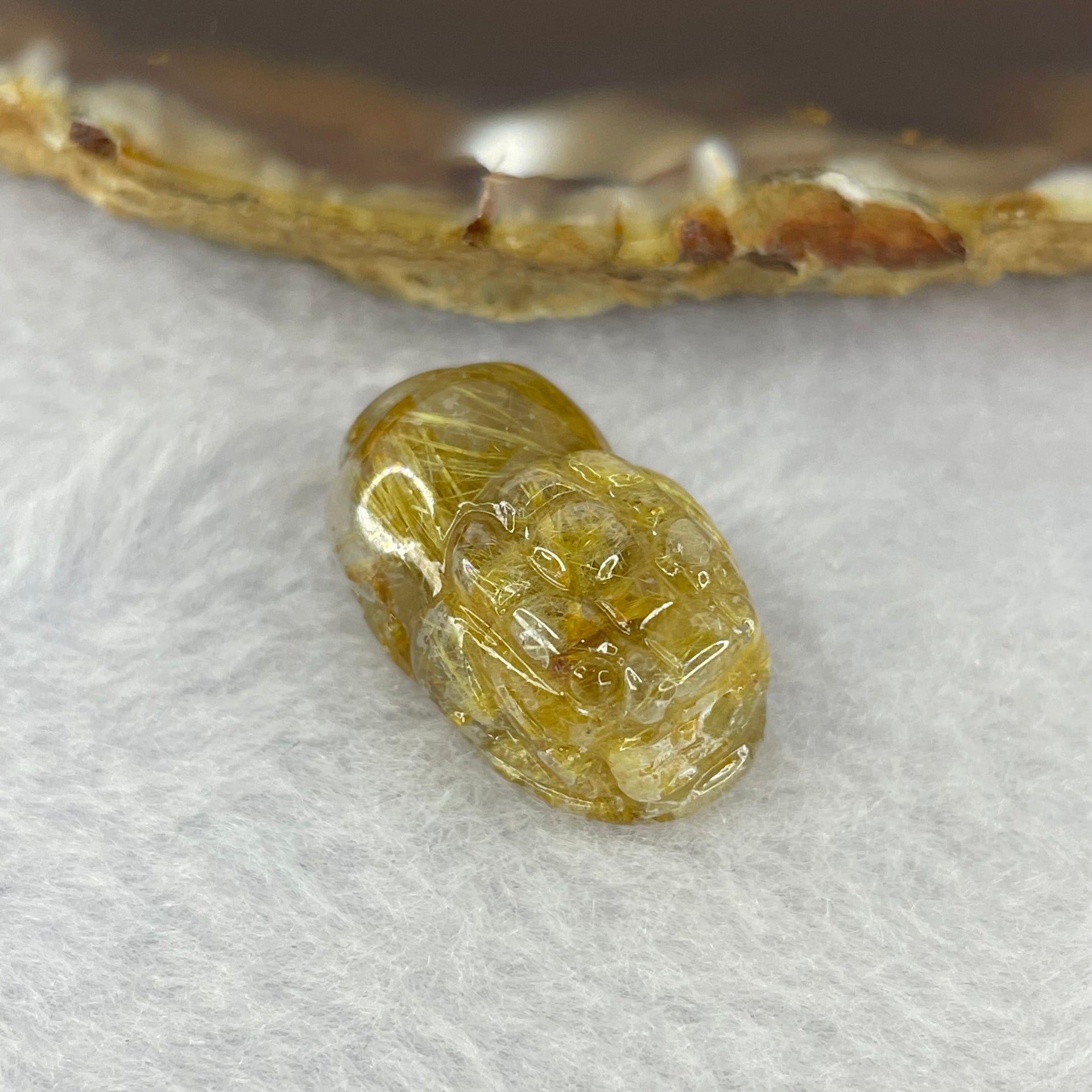 Above Average Grade Natural Golden Rutilated Quartz Pixiu Charm for Bracelet 天然金发水晶貔貅 5.21g by 22.4 by 14.0 10.6mm - Huangs Jadeite and Jewelry Pte Ltd