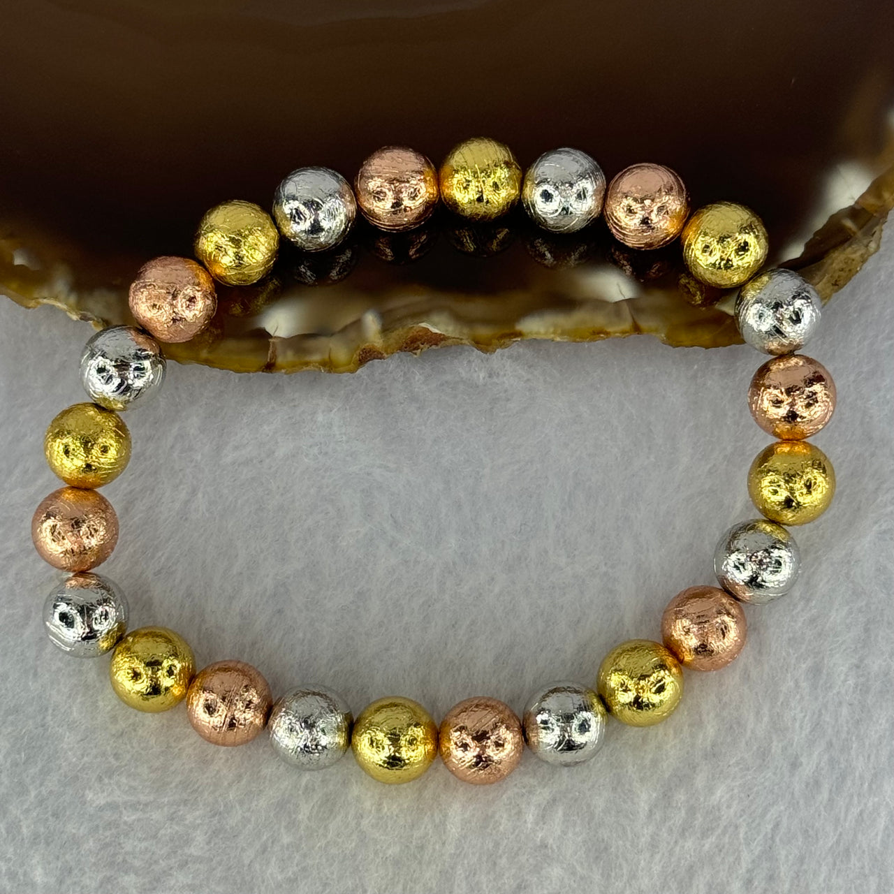 Natural Meteorite Sliver, Gold and Rose Gold Color Beads Bracelet 56.54g 17cm 8.5mm 23 Beads