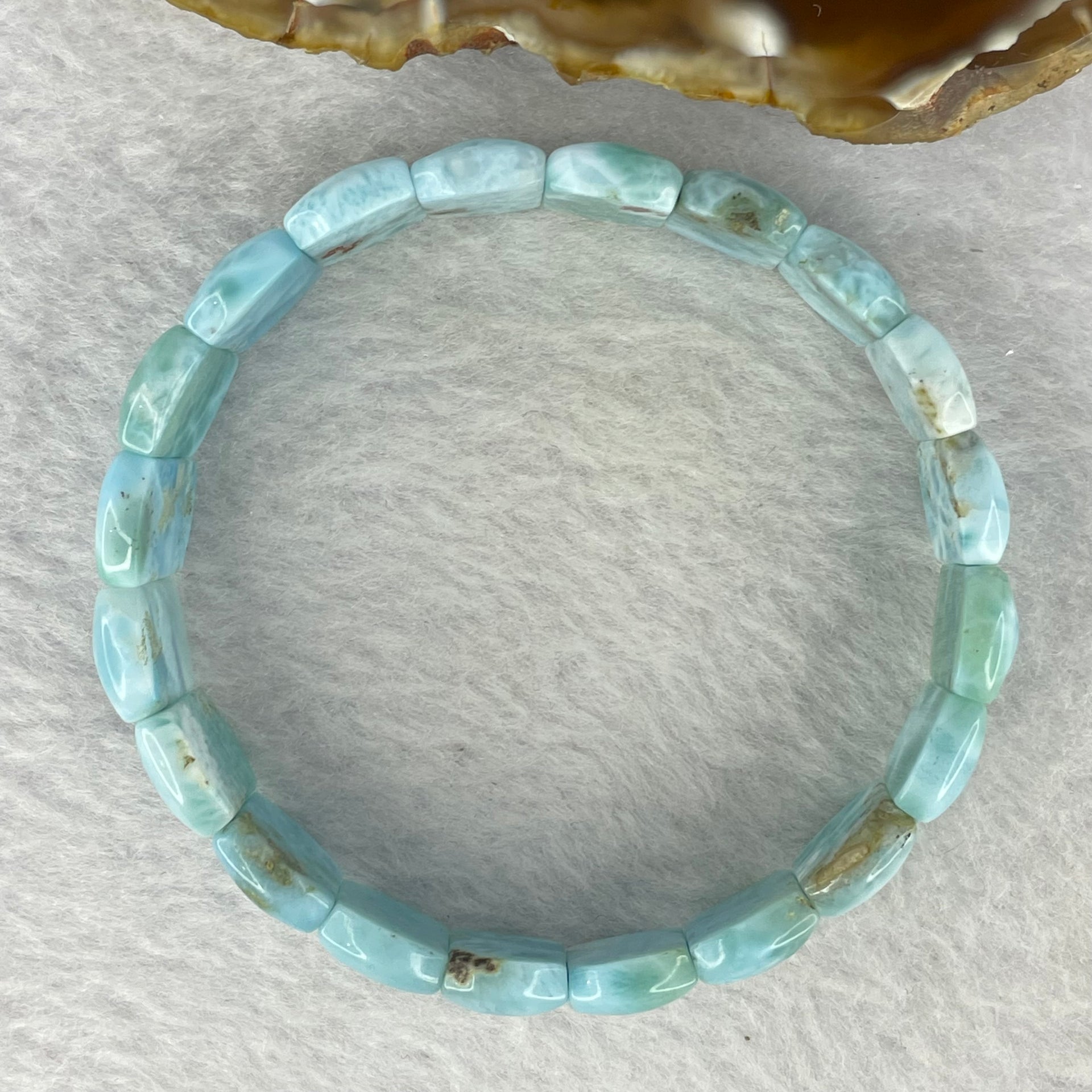 Certified Natural Larimar Bracelet 27.16g 18cm 13.9 by 10.1 by 4.7mm 20 pcs - Huangs Jadeite and Jewelry Pte Ltd