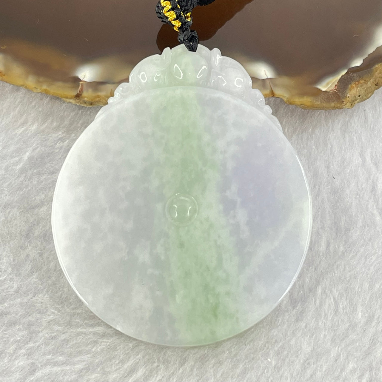 Type A Lavender Green White Jadeite Round Wu Shi Pai Pendent 47.79g 54.5 by 45.7 by 7.5mm