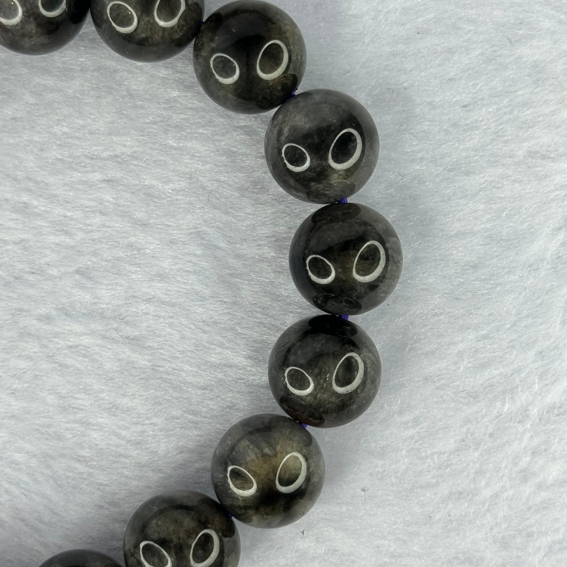 Natural Black Auralite 23 Bracelet 天然黑激光23手链 38.55g 18cm 11.7mm 18 Beads - Huangs Jadeite and Jewelry Pte Ltd