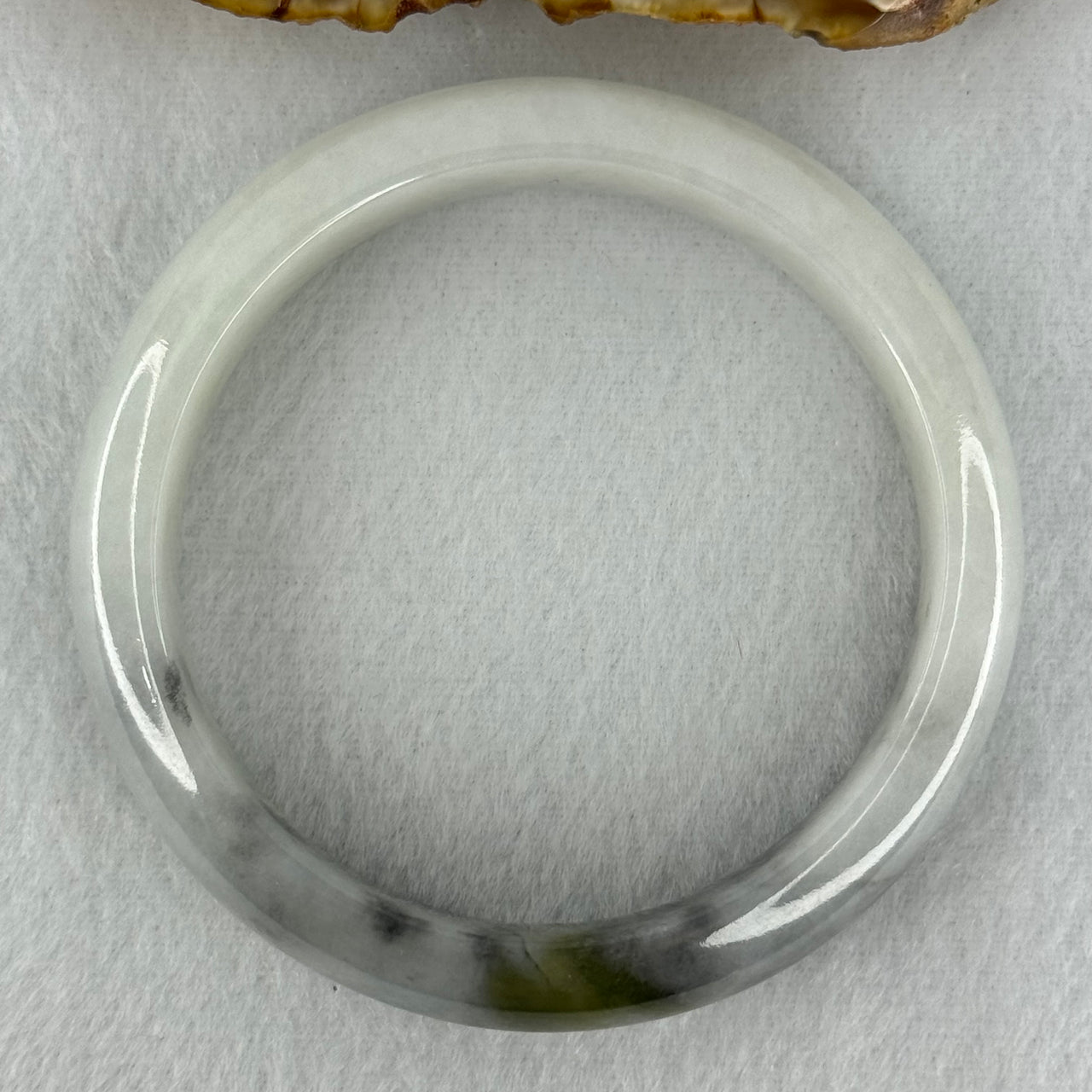 Type A Faint Green and Wuji Grey with Yellowish Green Patch Jadeite Bangle Internal Diameter 56.5mm 61.24g 14.3 by 8.0mm (Very Slight Internal Lines)