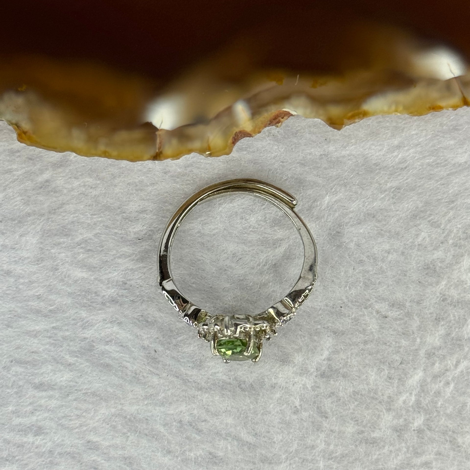 Natural Peridot in 925 Sliver Ring (Adjustable Size) 1.86g 7.5 by 5.5 by 4.0mm - Huangs Jadeite and Jewelry Pte Ltd