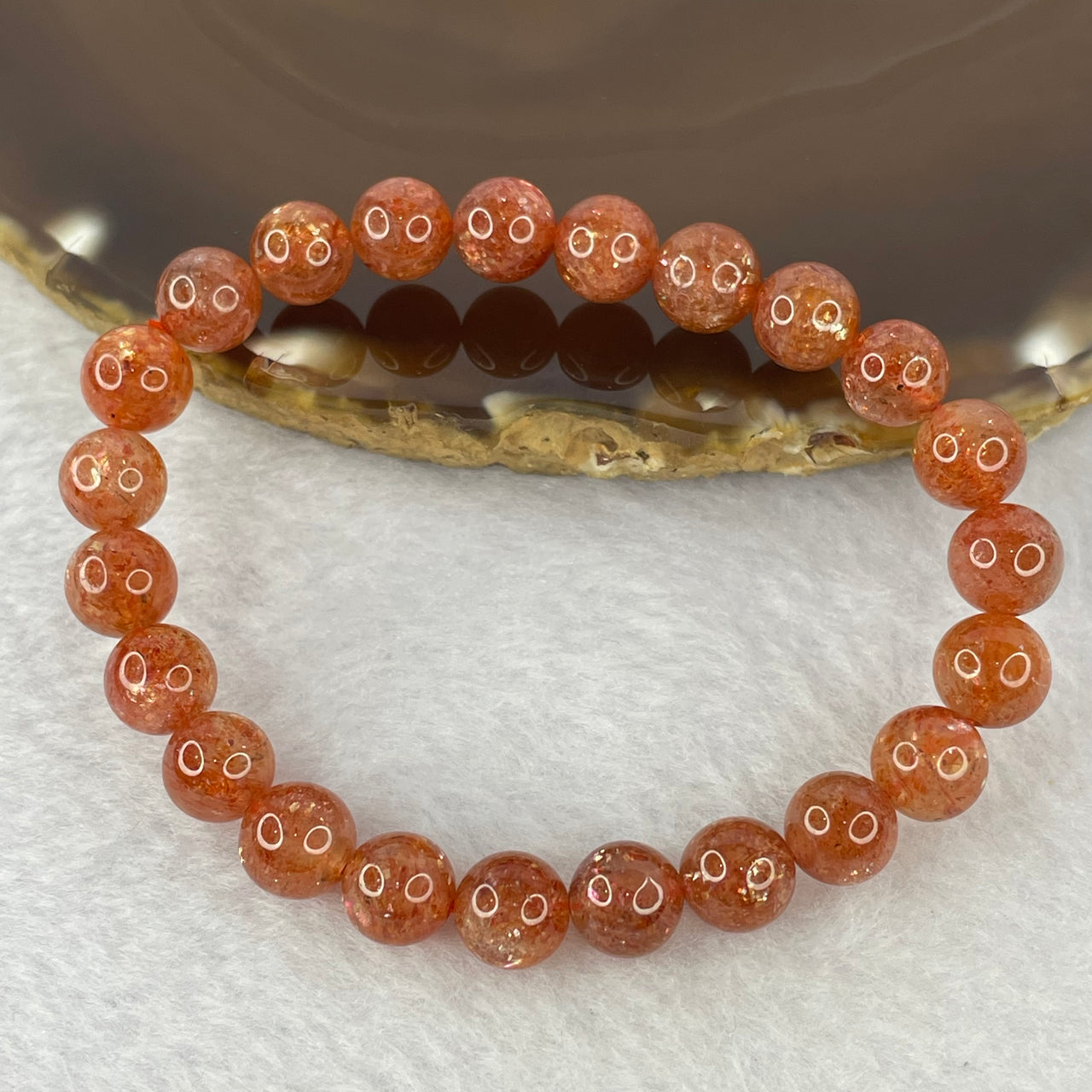 Good Grade Natural Sunstone, Heliolite and Aventurine Feldapar Beads Bracelet 天然金太阳日光石珠手链 16.90g 16cm 8.2 mm 23 Beads - Huangs Jadeite and Jewelry Pte Ltd