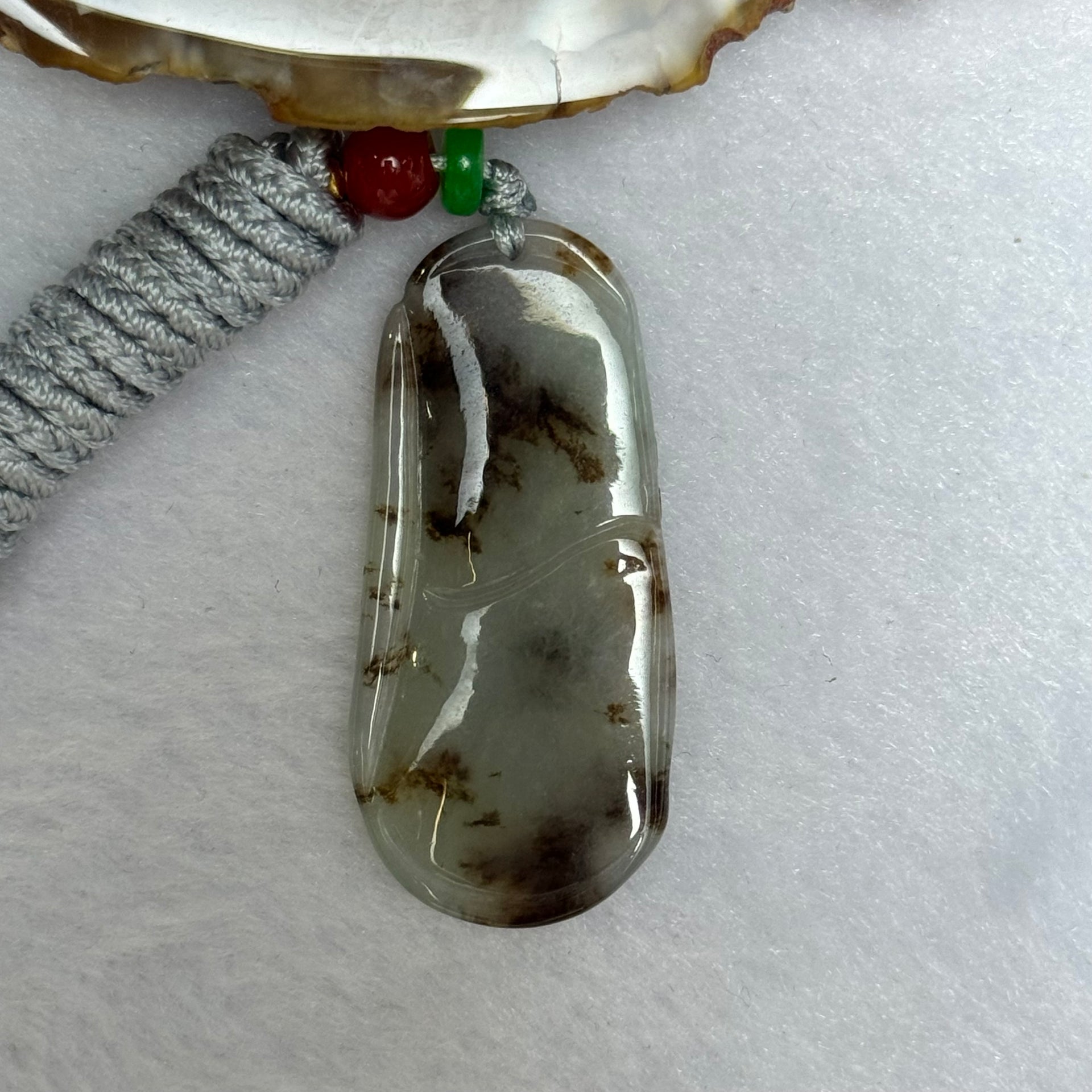 Rare Type A Faint Green with Brown Piao Hua Jadeite Bamboo with Bat Pendant 11.20g 42.0 by 17.6 by 5.7mm - Huangs Jadeite and Jewelry Pte Ltd