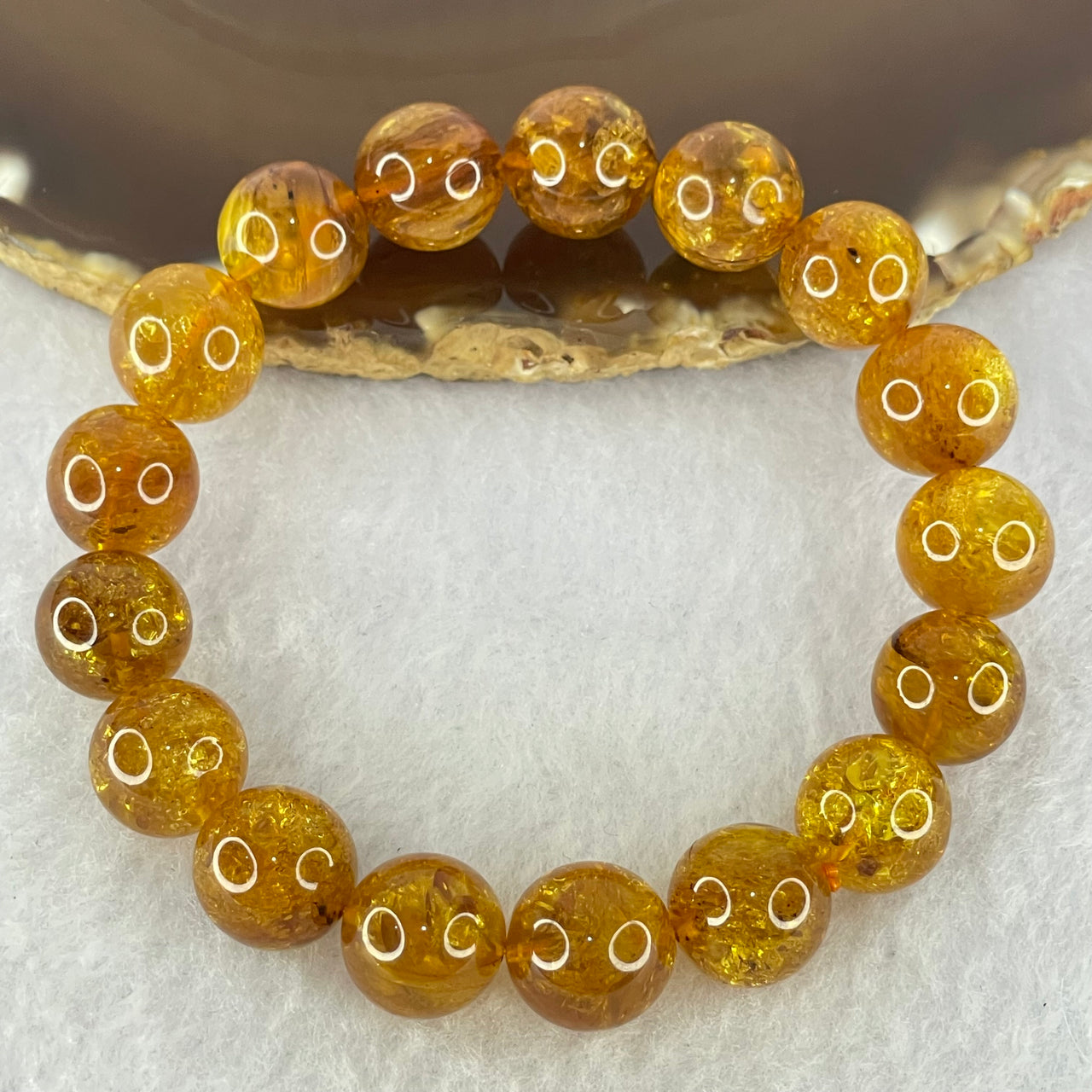 Natural Golden Purple Amber Beads Bracelet 天然黄金紫蜜琥珀手链 16.66g 18cm 12.6mm 17 Beads