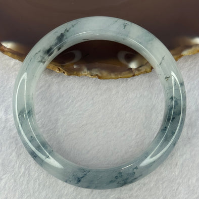 Translucent White with Dark Greenish Black Piao Hua Sodium Feldspar Jade Bangle 天然水沫玉手镯 Internal Diameter 57.9mm 62.98g 14.9 by 9.9mm