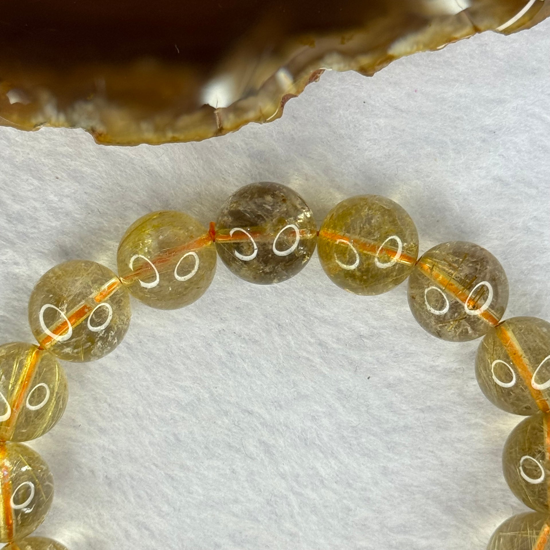 Natural Golden Rutilated Quartz Beads 天然金发水晶手链 57.76g 19cm 14.0mm 16 Beads - Huangs Jadeite and Jewelry Pte Ltd