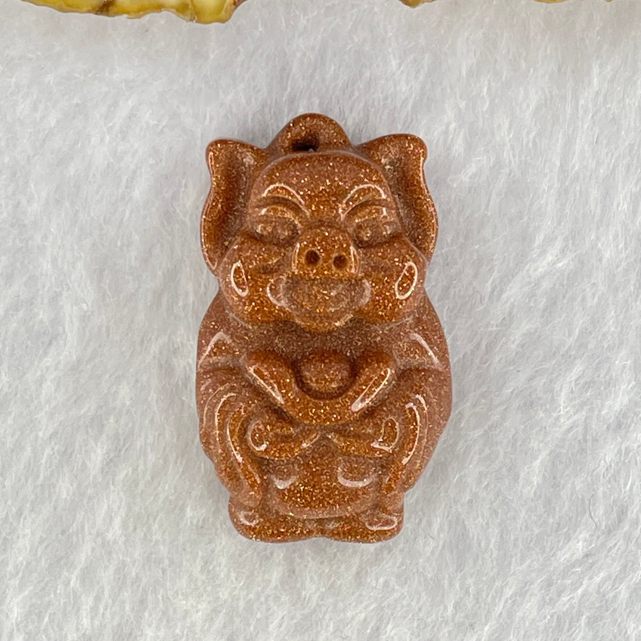 Brown Goldstone Pig with Ingot Charm 10.51g 31.4 by 18.2 by 12.3mm