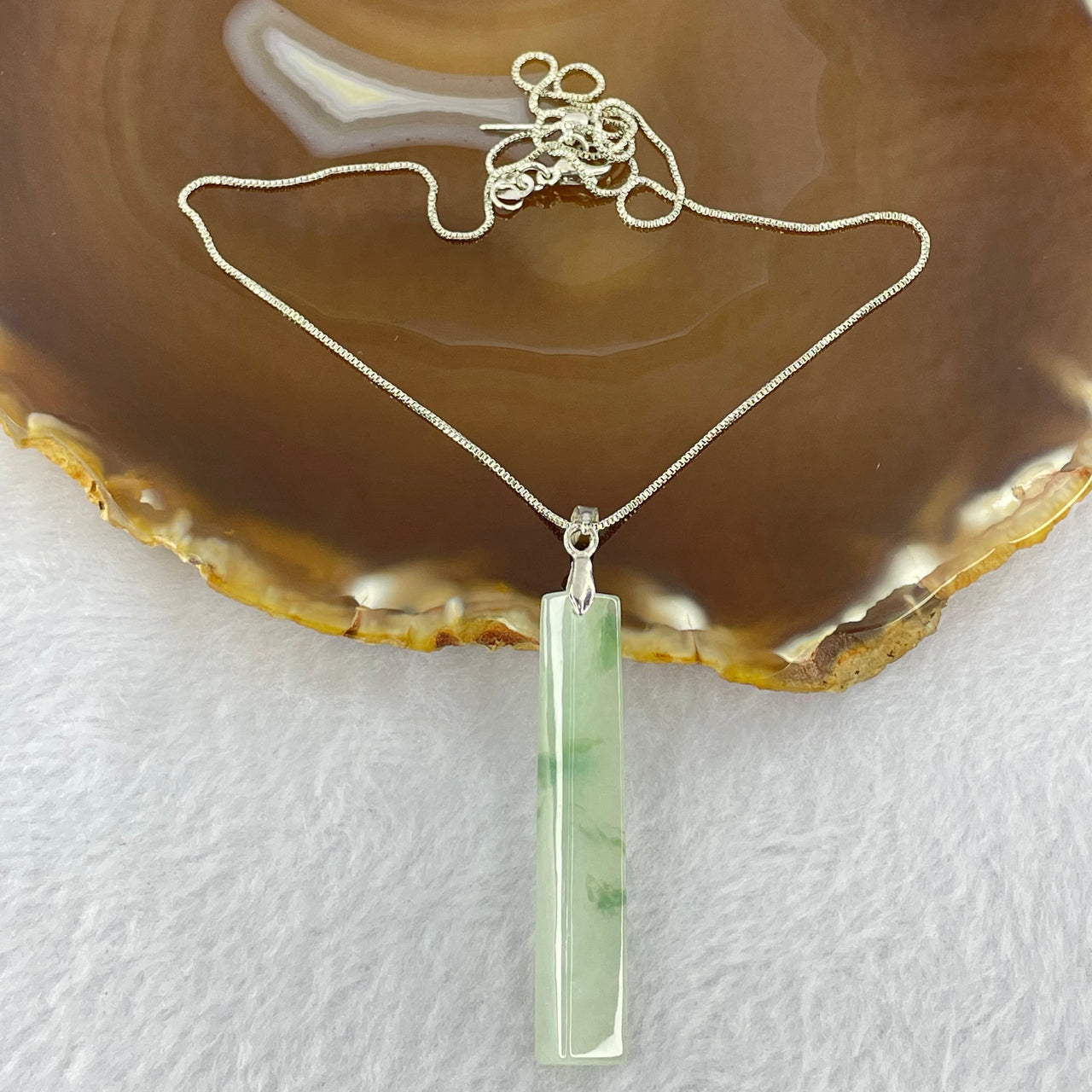 Type A Semi Icy Green Piao Hua Jadeite in S925 Sliver Necklace 6.18g 46.7 by 9.0 by 4.6mm