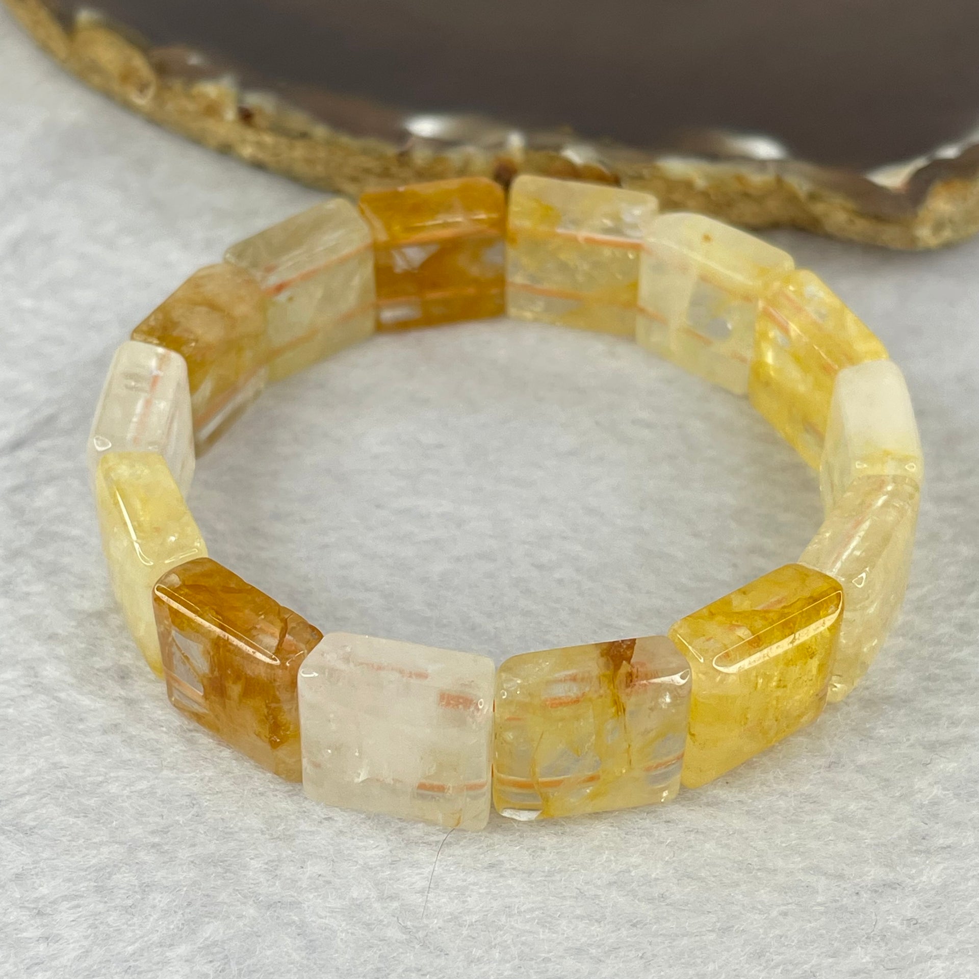 Natural Ferruginous Quartz Bracelet 38.45g 17cm 13.9 by 13.8 by 7.1mm 14 pcs - Huangs Jadeite and Jewelry Pte Ltd