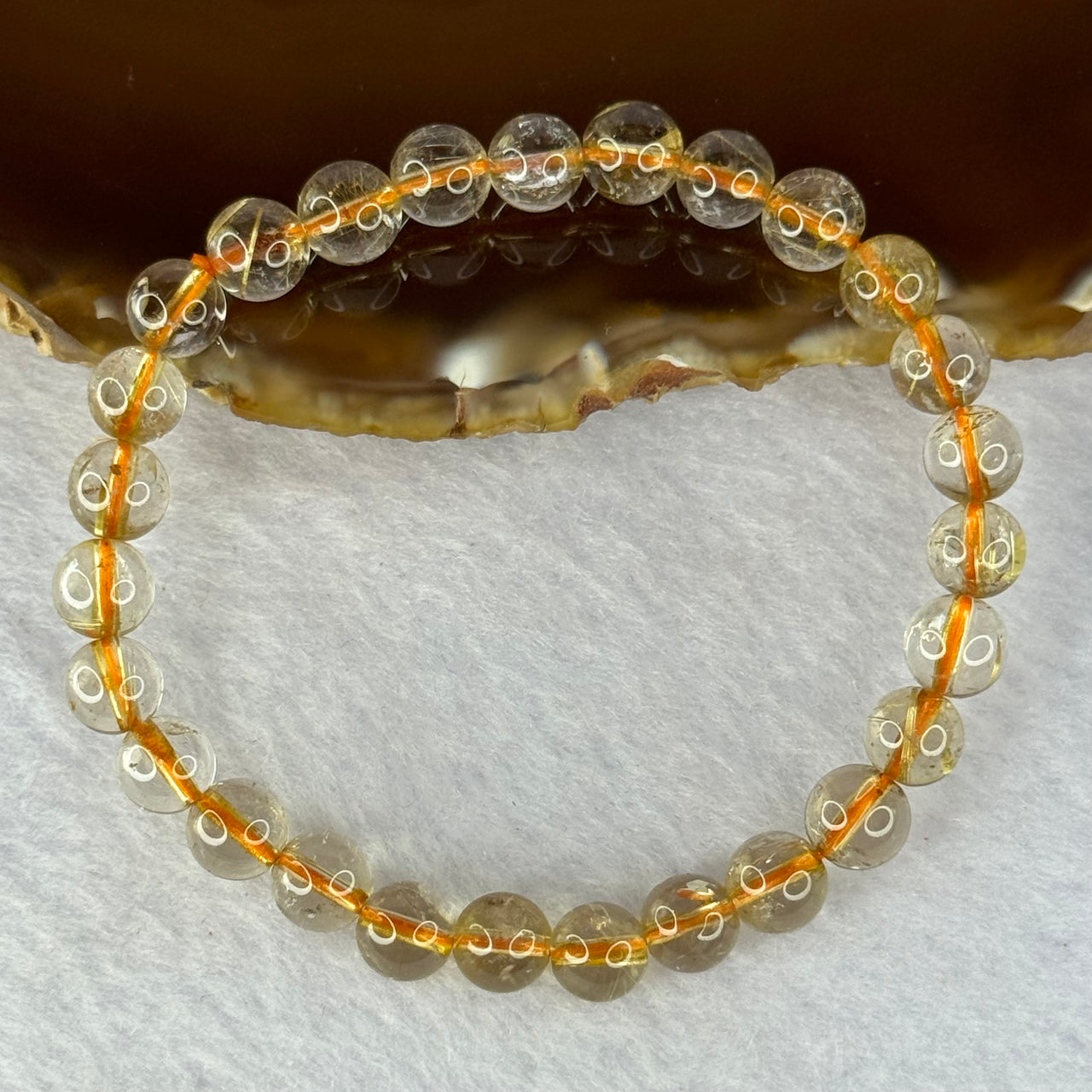 Natural Golden Rutilated Quartz Beads 天然金发水晶手链 13.19g 15.5cm 7.4mm 27 Beads - Huangs Jadeite and Jewelry Pte Ltd