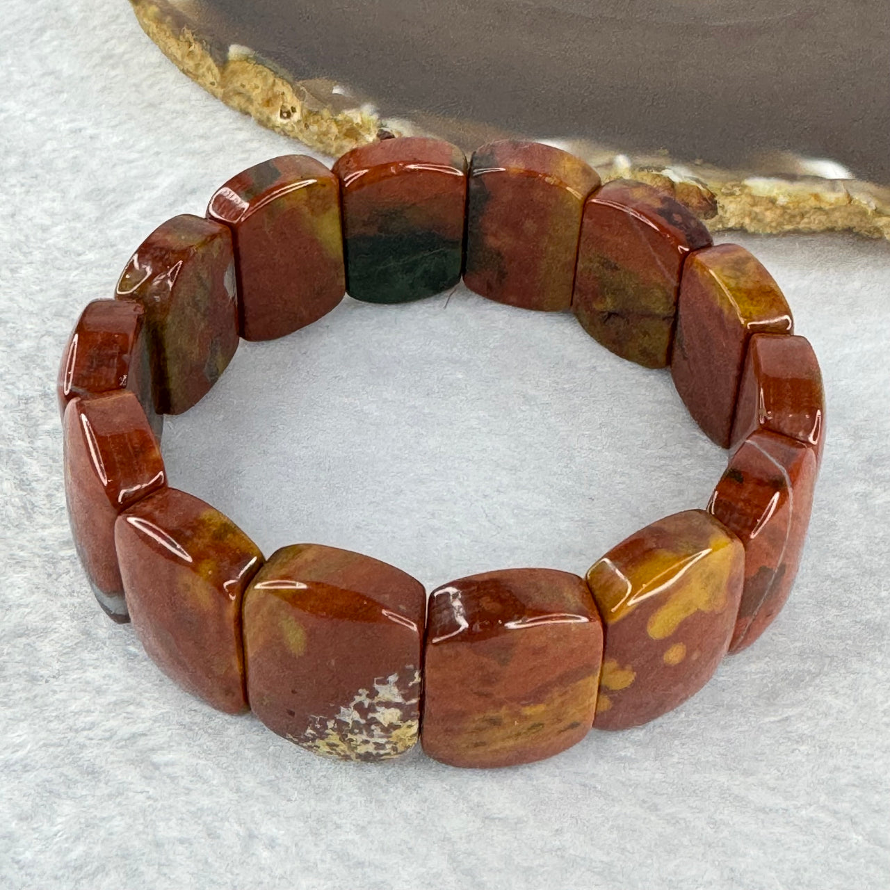 Natural Red Jasper Bracelet for Grounding, Stability, Creativity, Accomplishment, Greater Insights 59.88g 17cm 19.6 14.2 by 7.5mm 14 pcs - Huangs Jadeite and Jewelry Pte Ltd