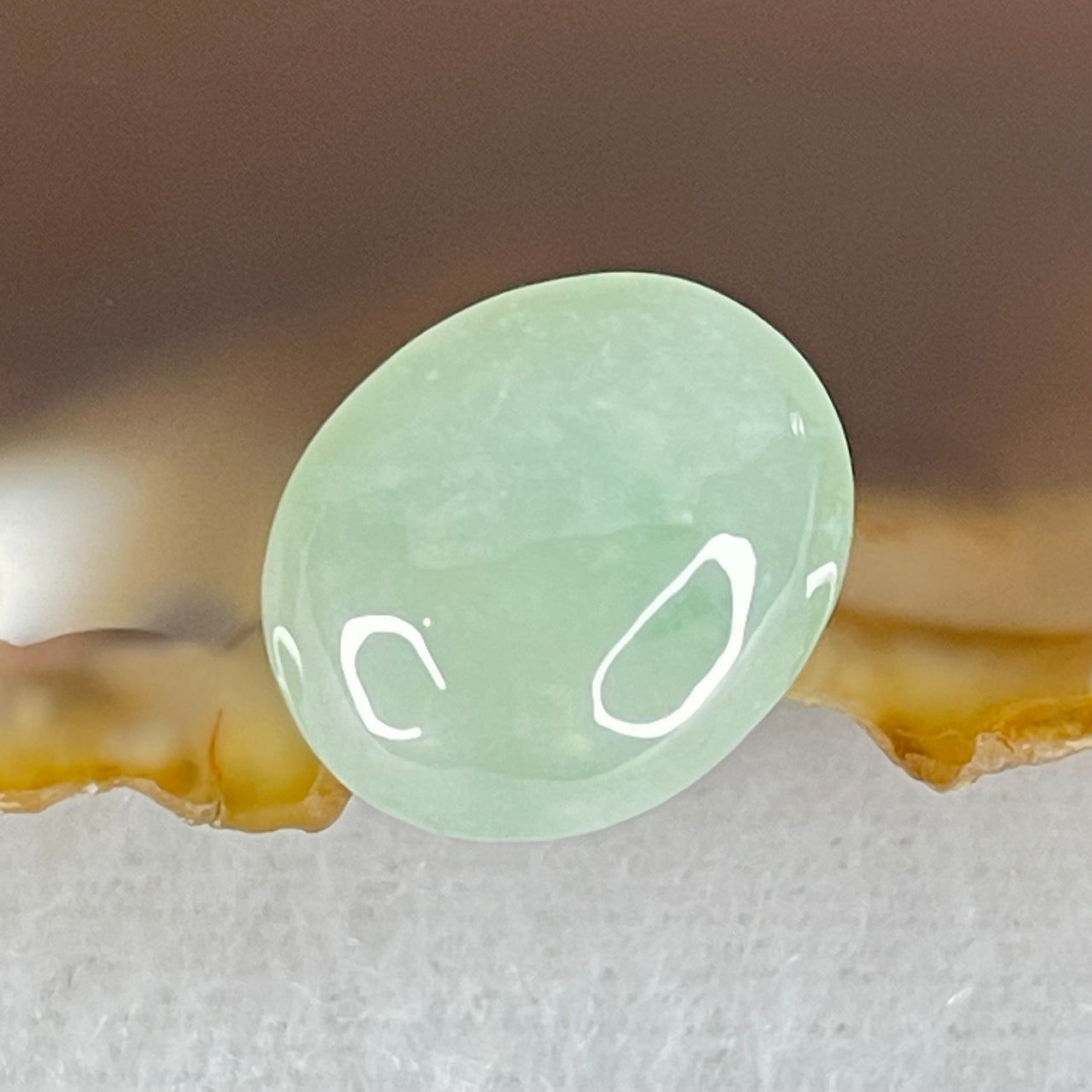 Type A Semi Icy Light Green Jadeite Cabouchon Stone For Setting 1.31g 12.8 by 10.8 by 5.5mm