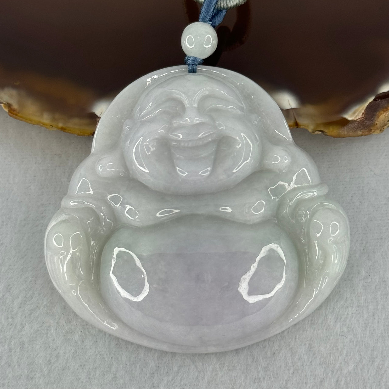 Type A Light Lavender with Faint Green Jadeite Milo Buddha Pendant 55.51g 50.8 by 53.6 by 13.1mm