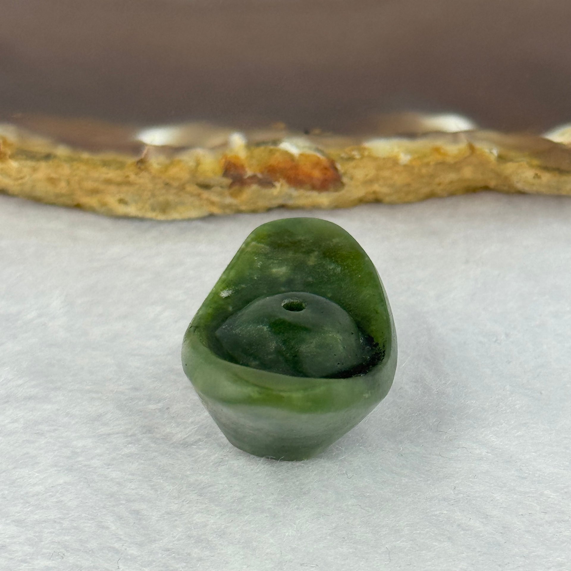 Natural Dark Green Nephrite Mini Gold Ingot Charm/Pendent 12.85g 36.7 by 21.0 by 17.1mm - Huangs Jadeite and Jewelry Pte Ltd