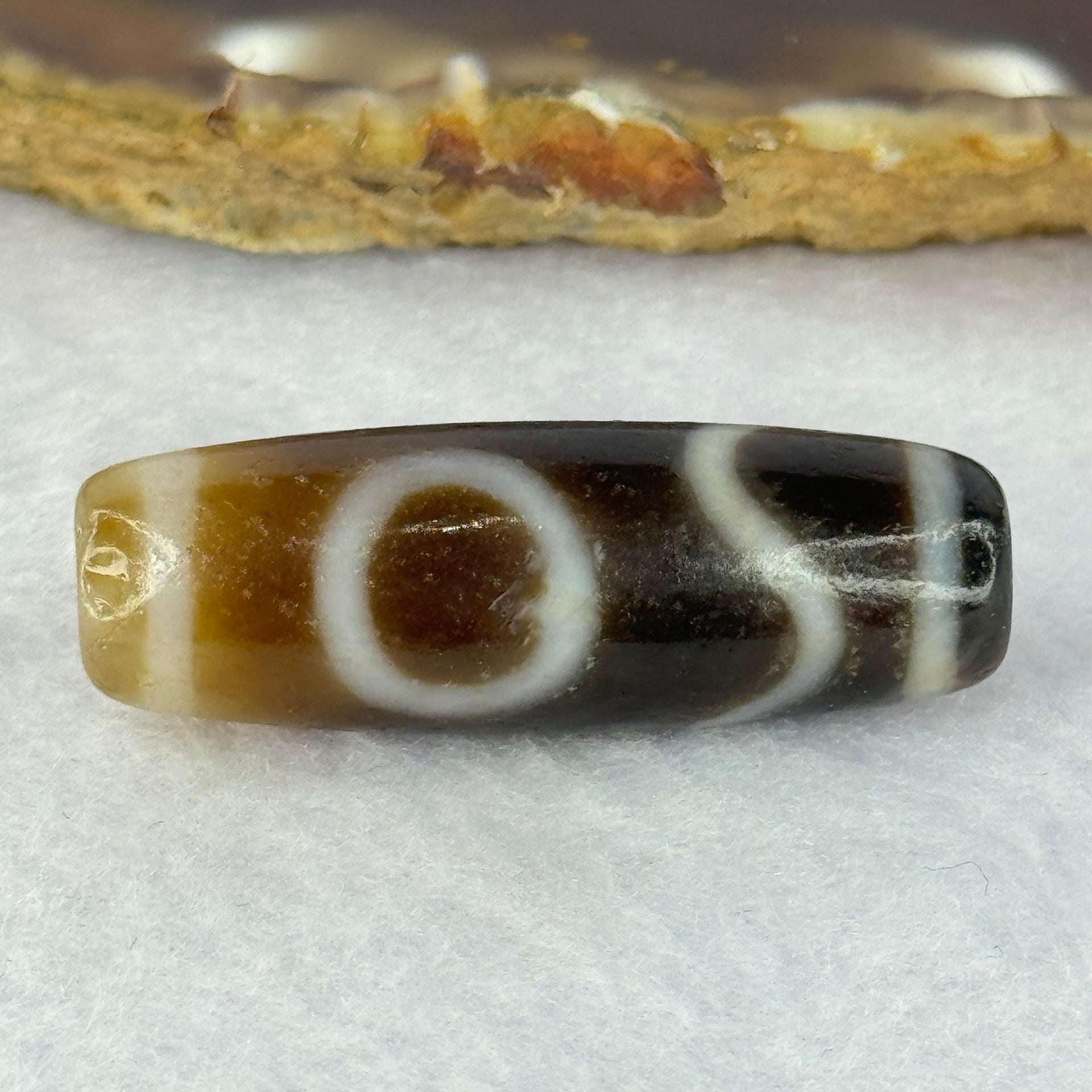 Natural Powerful Tibetan Old Oily Agate Sky Door Serenity 1 Eye Dzi Bead Heavenly Master (Tian Zhu) 一眼天诛 9.79g 37.6 by 12.8mm - Huangs Jadeite and Jewelry Pte Ltd