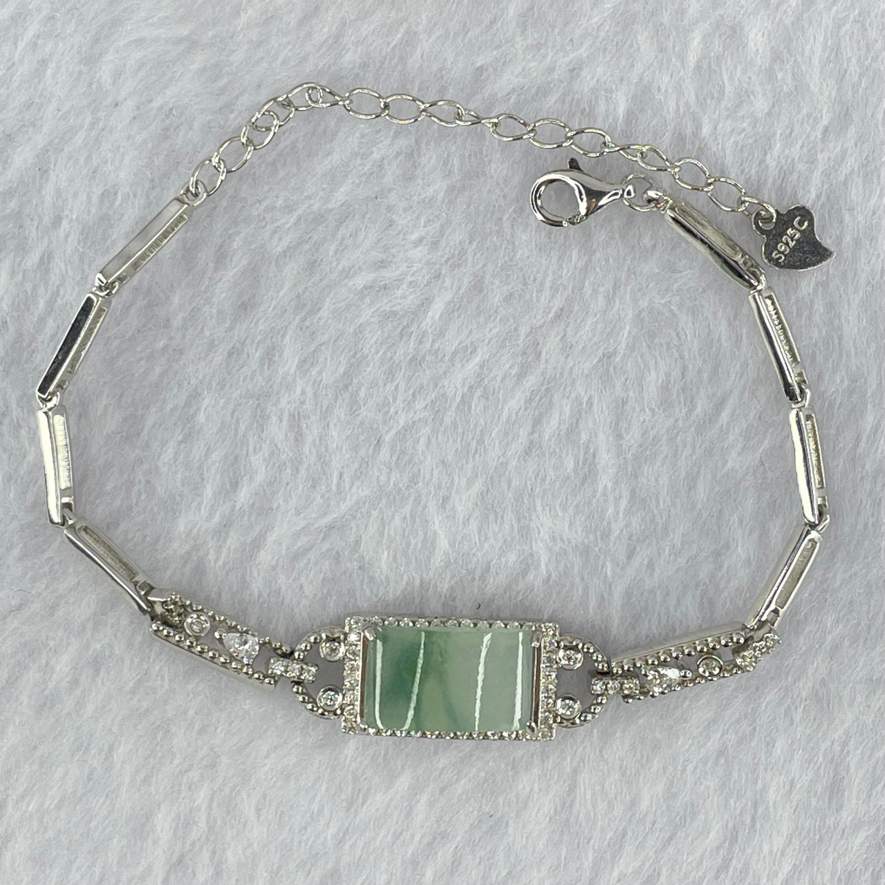 Type A Icy Lavender with Blueish Green Flora Jadeite Wu Shi Pai with Crystals in S925 Sliver 6.40g 12.8 by 8.1 by 3.0mm