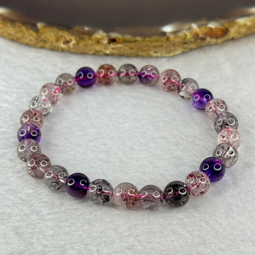 Good Grade Natural Super 7 Crystal Beads Bracelet 天然超级七水晶珠手链 12.62g 15 ...